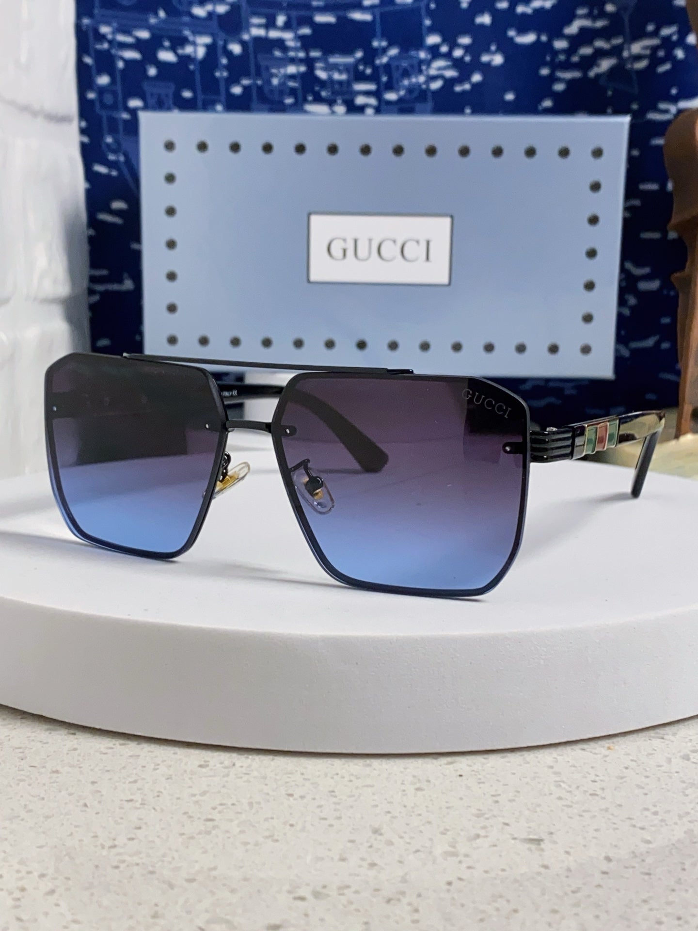 Gucci Polarized Rimless Blue Lens Sunglasses for Men & Women - 382058