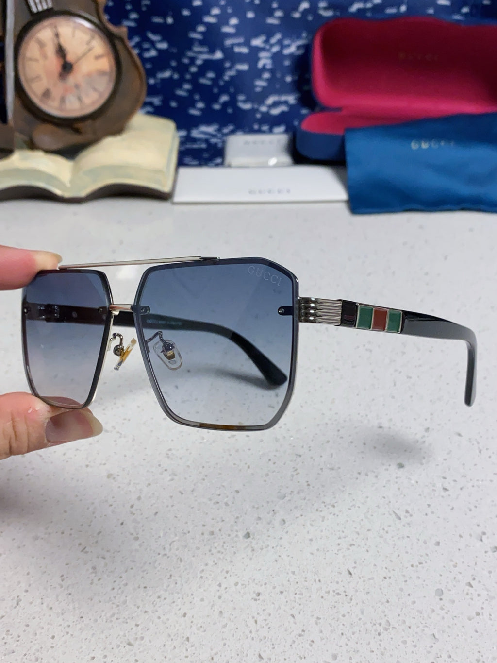 Gucci Polarized Rimless Blue Lens Sunglasses for Men & Women - 382061 - detail image 6