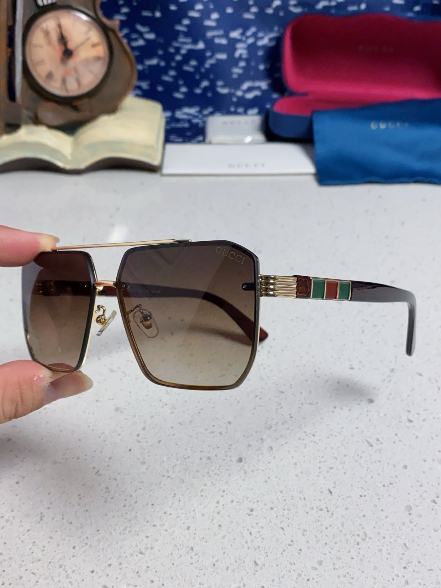 Gucci Polarized Rimless Brown Lens Sunglasses for Men & Women - detail image 6