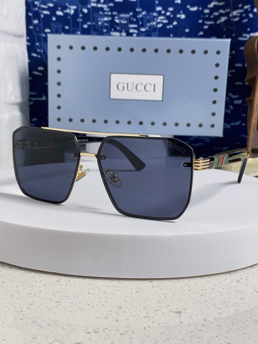Gucci Polarized Rimless Blue Lens Sunglasses for Men & Women