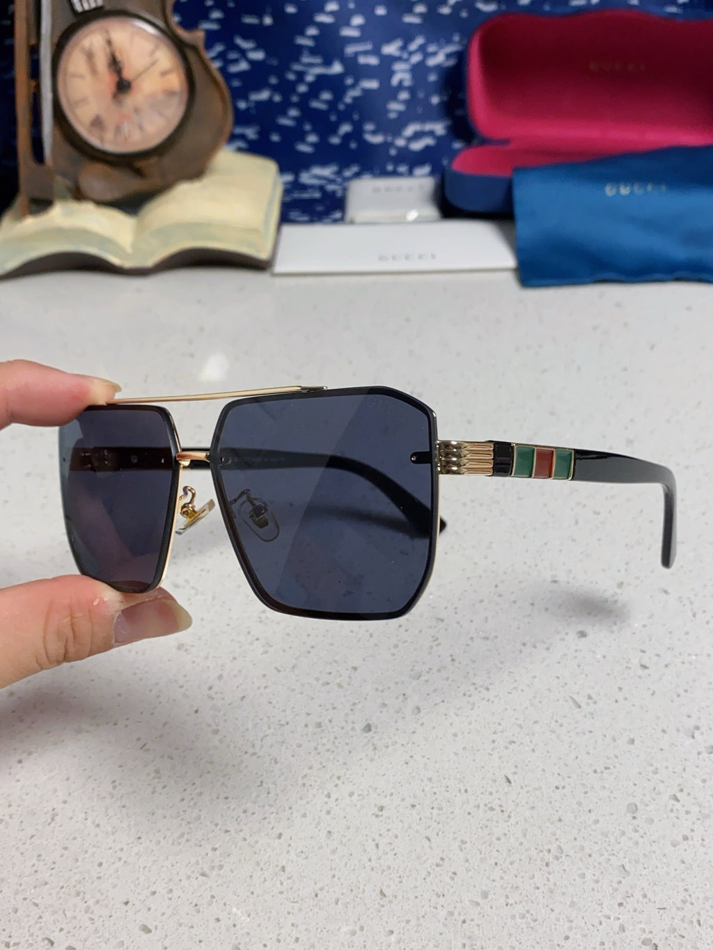 Gucci Polarized Rimless Blue Lens Sunglasses for Men & Women - detail image 6