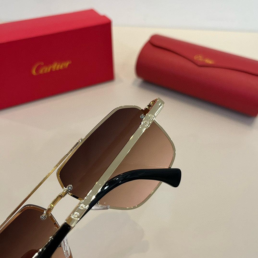 Cartier Lightweight Metal Rimless Brown Lens Sunglasses for Men & Wom - 935074 - detail image 7