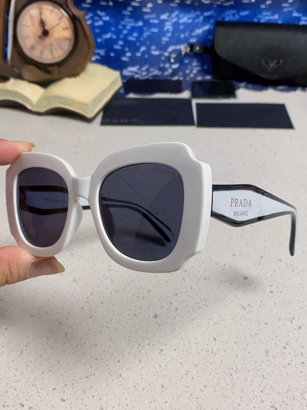 Prada 16YSF Acetate Fashion Blue Lens Sunglasses for Men & Women - detail image 6