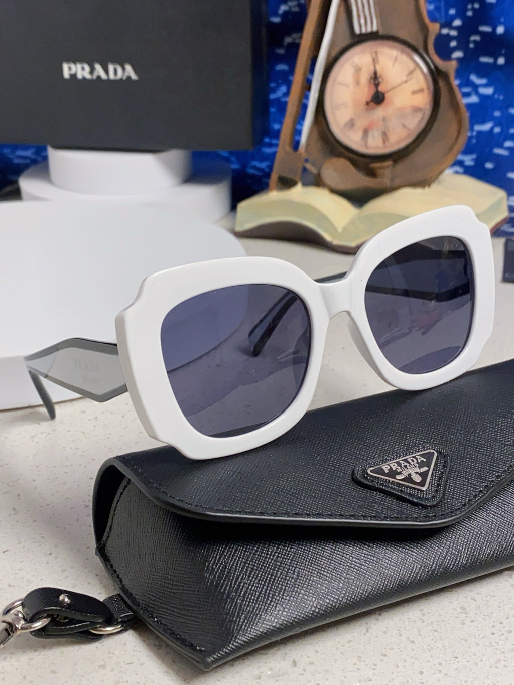 Prada 16YSF Acetate Fashion Blue Lens Sunglasses for Men & Women - detail image 10