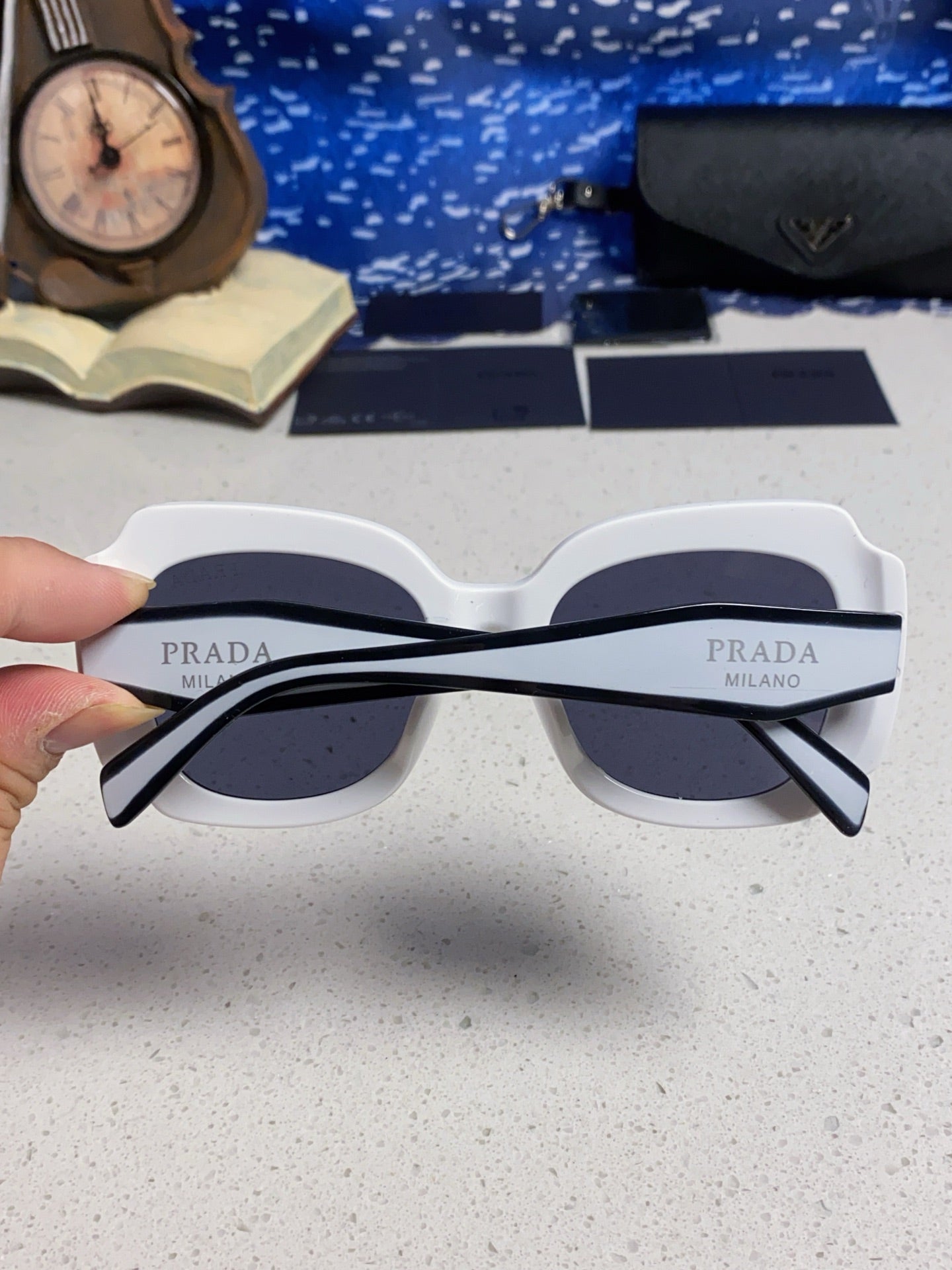 Prada 16YSF Acetate Fashion Blue Lens Sunglasses for Men & Women - detail image 5