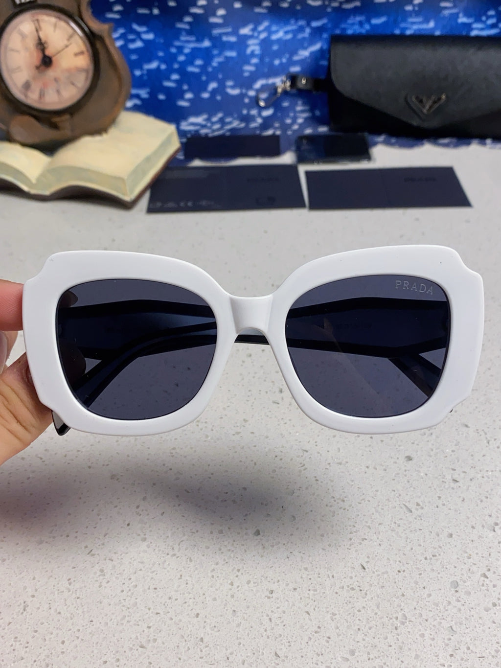 Prada 16YSF Acetate Fashion Blue Lens Sunglasses for Men & Women - detail image 4
