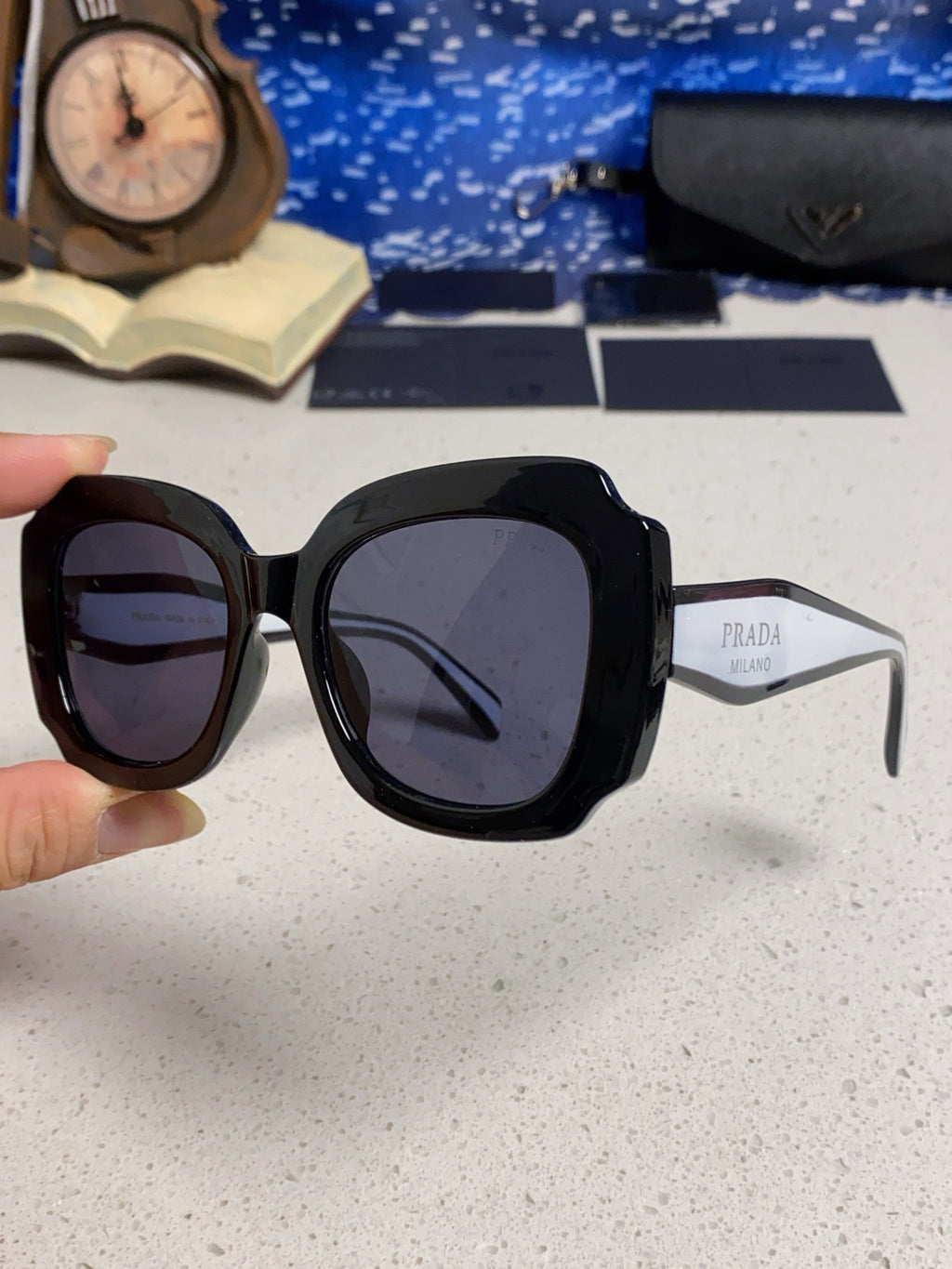 Prada 16YSF Acetate Fashion Black Lens Sunglasses for Men & Women - 867156 - detail image 6