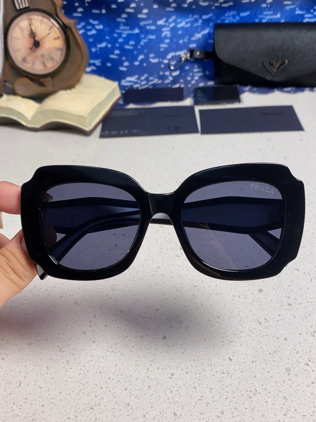 Prada 16YSF Acetate Fashion Black Lens Sunglasses for Men & Women - detail image 4