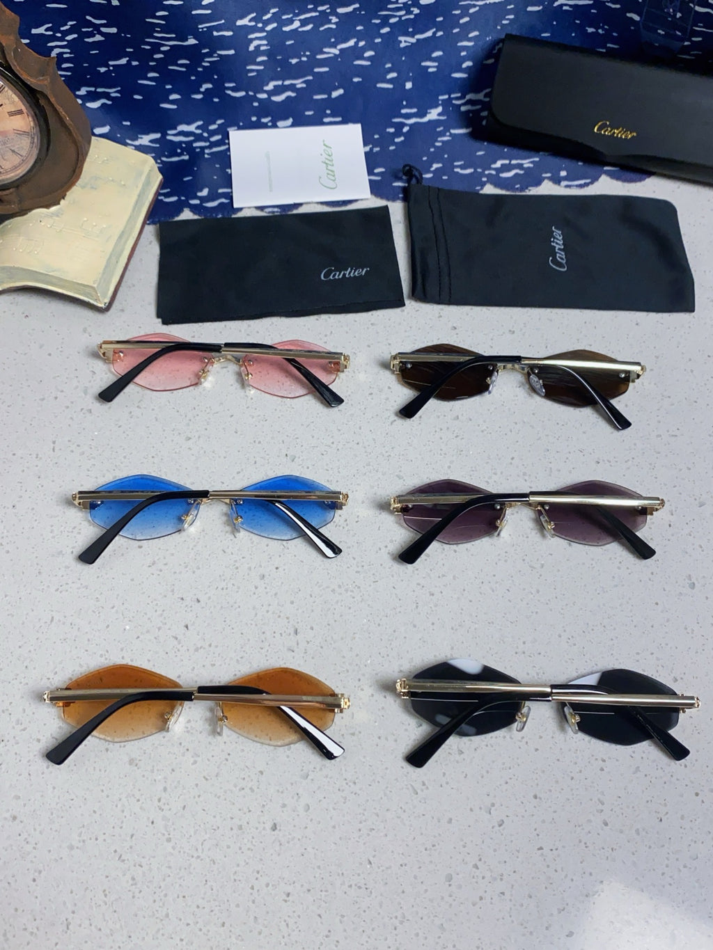 Cartier Lightweight Metal Rimless Silver Lens Sunglasses for Women - 415852 - detail image 11