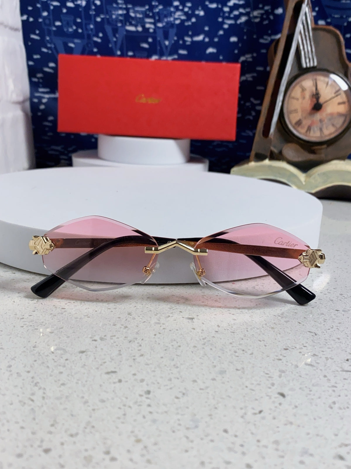 Cartier Lightweight Metal Rimless Silver Lens Sunglasses for Women - 449439 - detail image 9