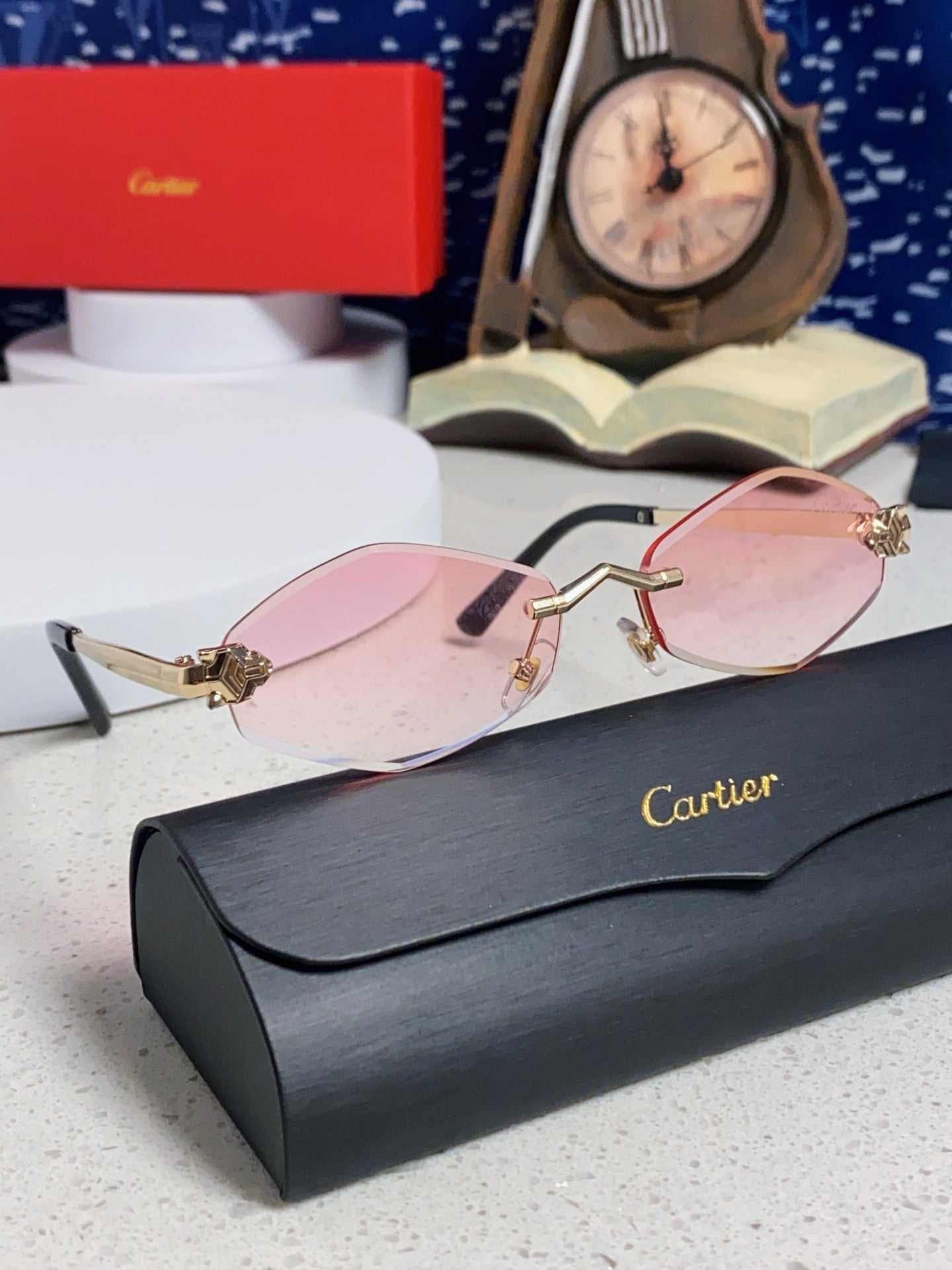 Cartier Lightweight Metal Rimless Silver Lens Sunglasses for Women - 415847 - detail image 10