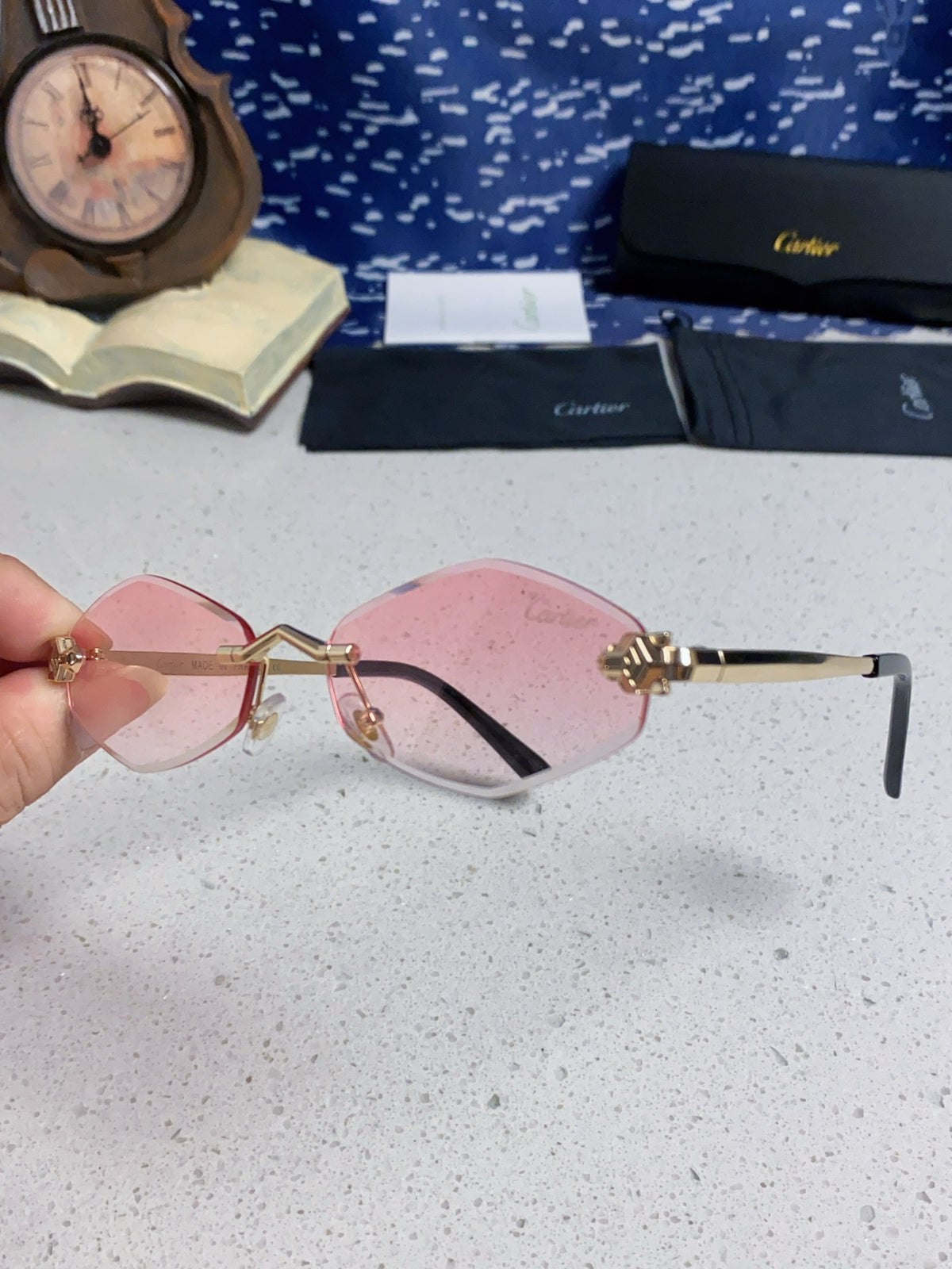 Cartier Lightweight Metal Rimless Silver Lens Sunglasses for Women - 415847 - detail image 6