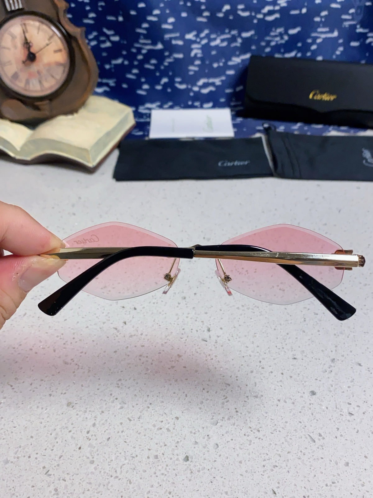 Cartier Lightweight Metal Rimless Silver Lens Sunglasses for Women - 449439 - detail image 5