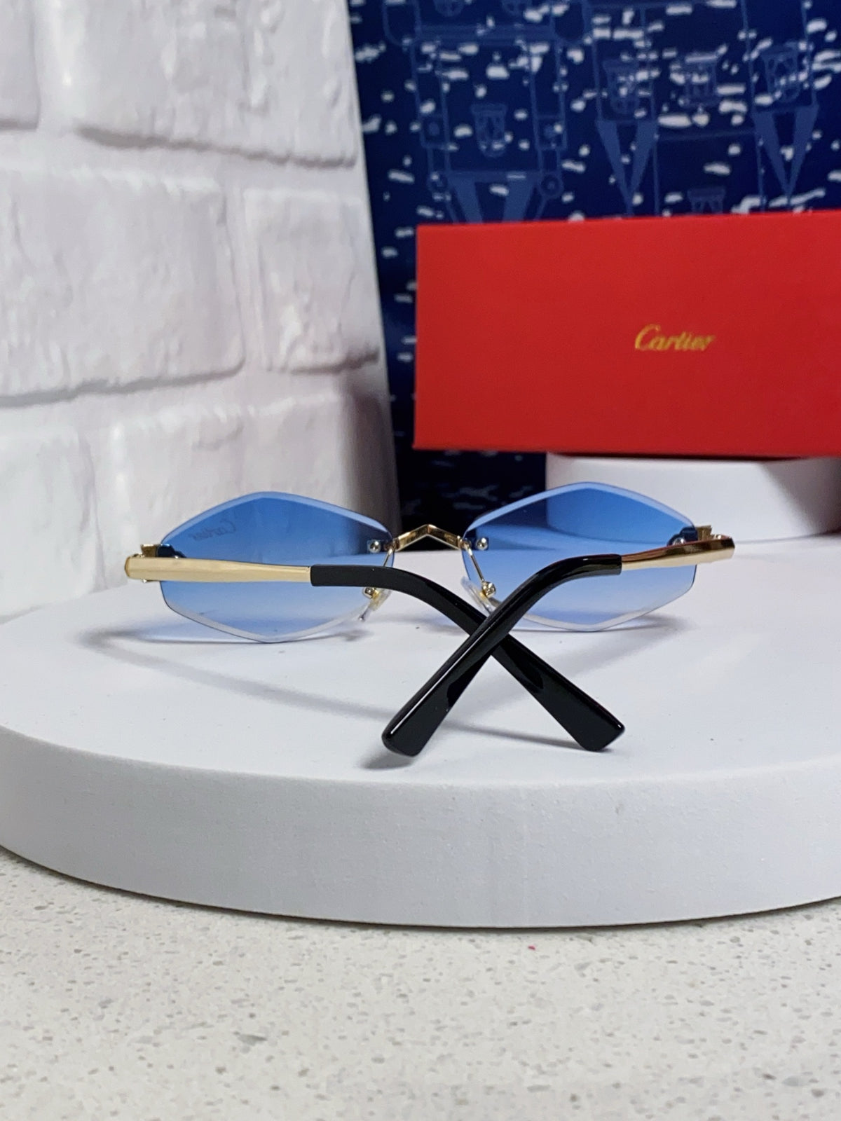 Cartier Lightweight Metal Rimless Blue Lens Sunglasses for Women - detail image 3
