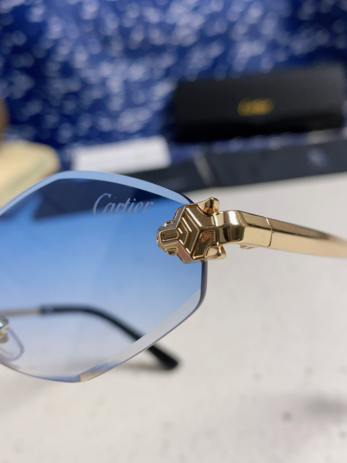 Cartier Lightweight Metal Rimless Blue Lens Sunglasses for Women - 415848 - detail image 7
