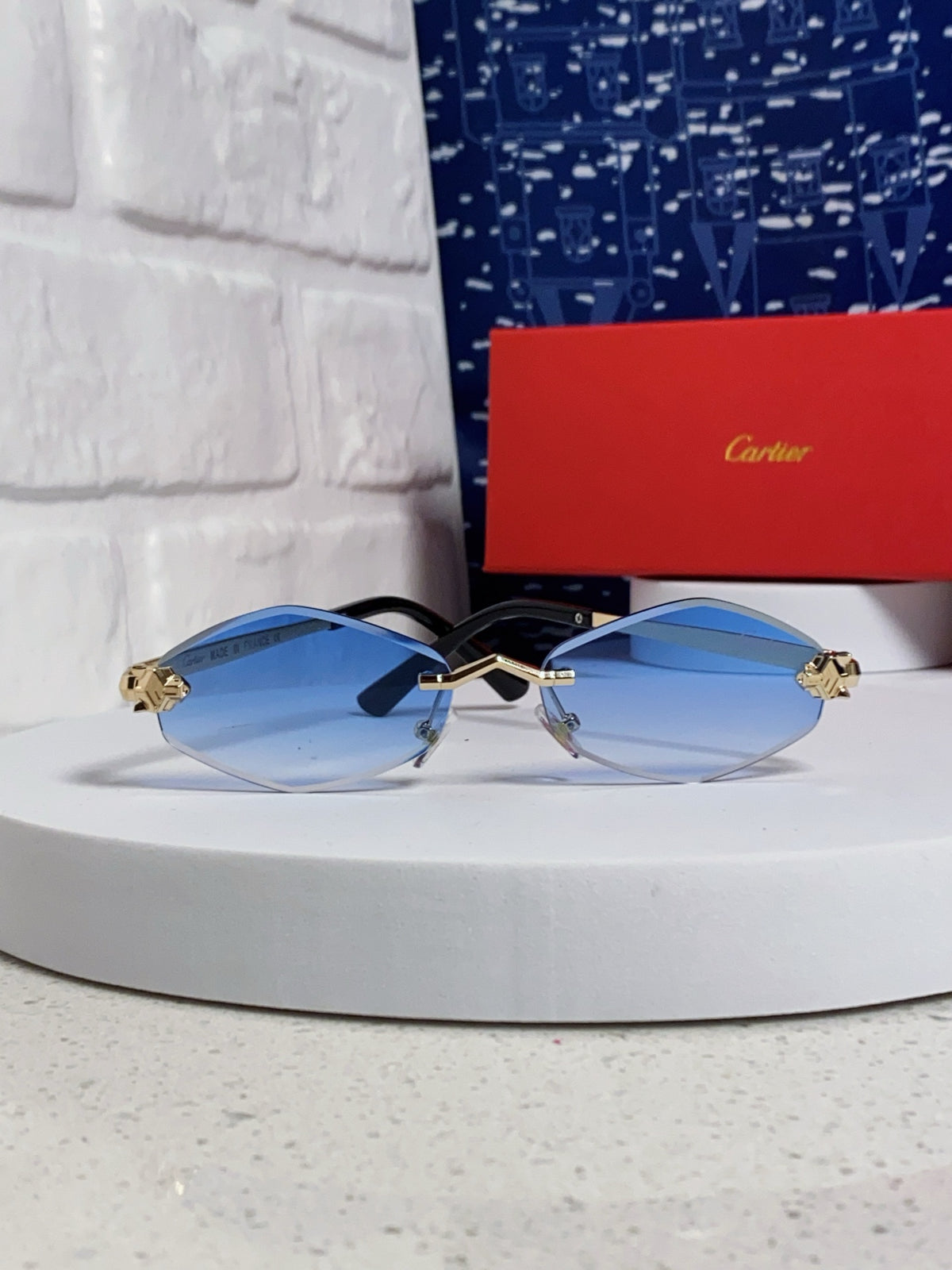Cartier Lightweight Metal Rimless Blue Lens Sunglasses for Women - 415848 - detail image 2
