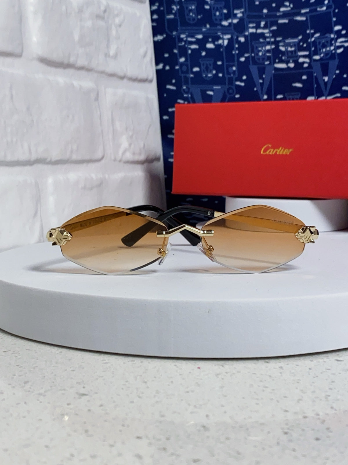 Cartier Lightweight Metal Rimless Gold Lens Sunglasses for Women - 415849 - detail image 2