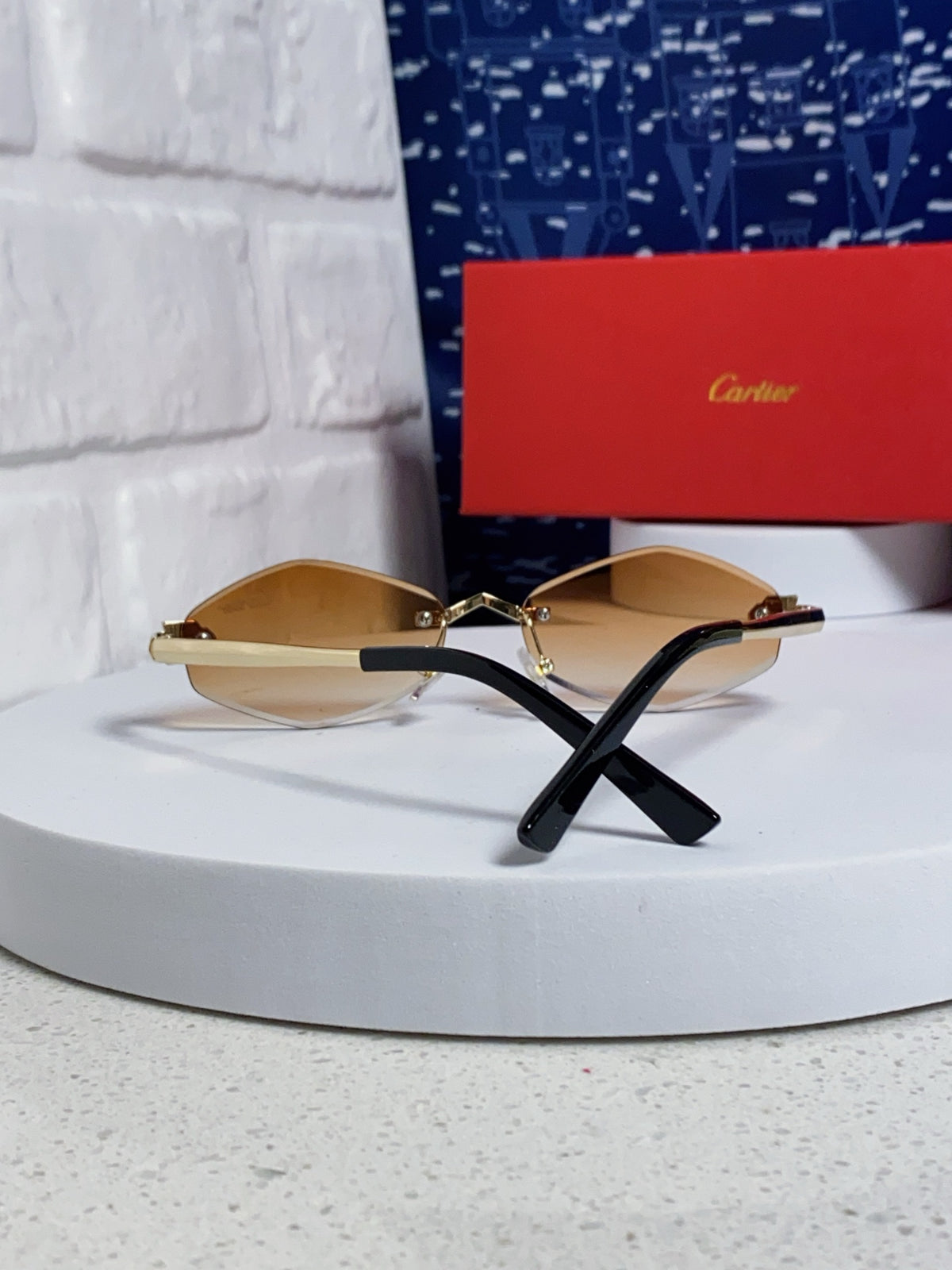 Cartier Lightweight Metal Rimless Gold Lens Sunglasses for Women - 415849 - detail image 3