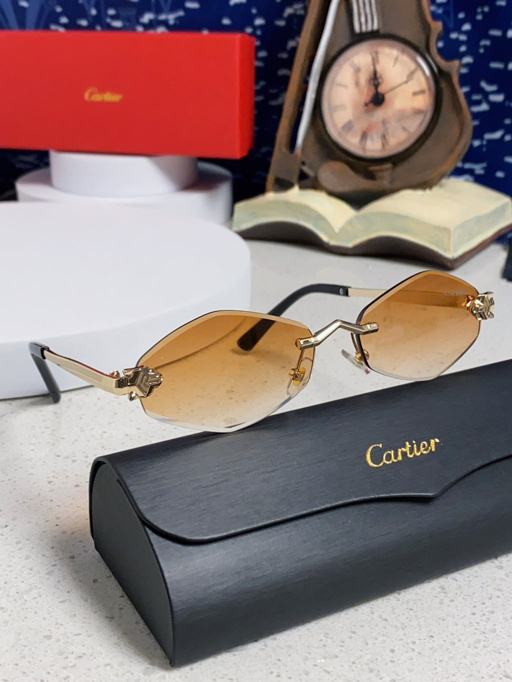 Cartier Lightweight Metal Rimless Gold Lens Sunglasses for Women - detail image 10