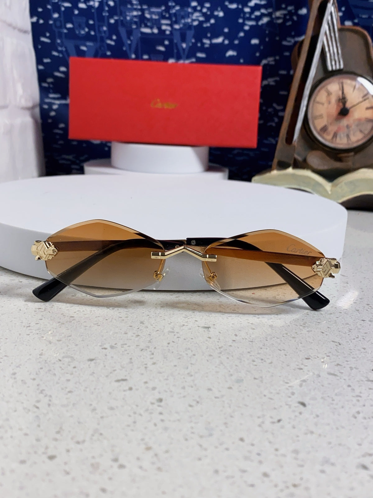 Cartier Lightweight Metal Rimless Gold Lens Sunglasses for Women - 415849 - detail image 9