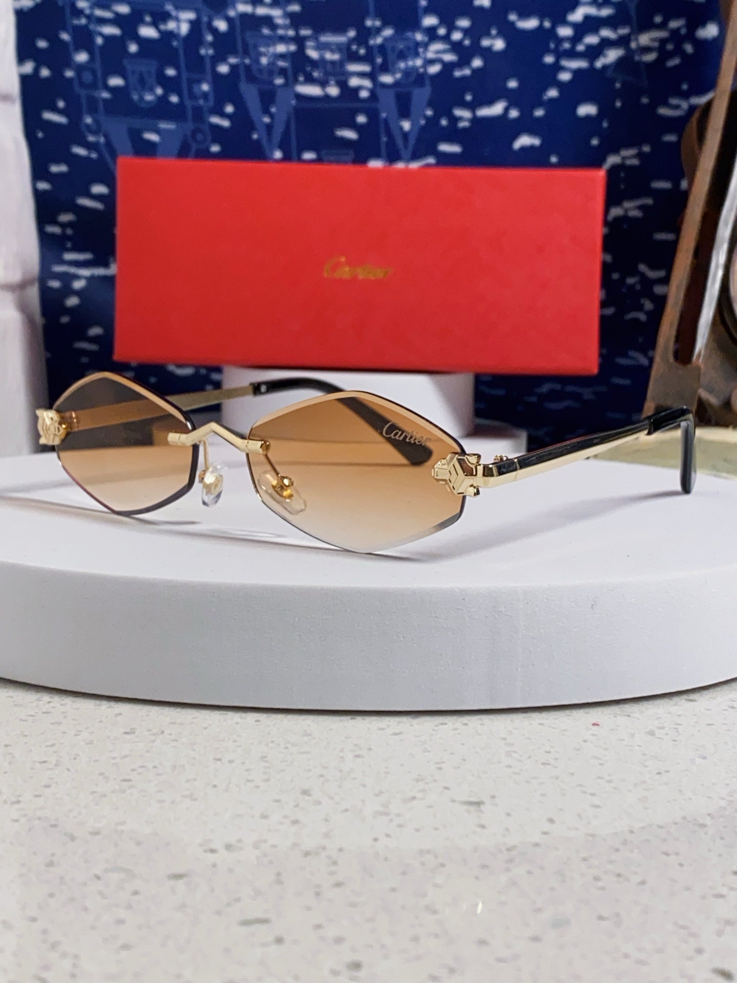 Cartier Lightweight Metal Rimless Gold Lens Sunglasses for Women