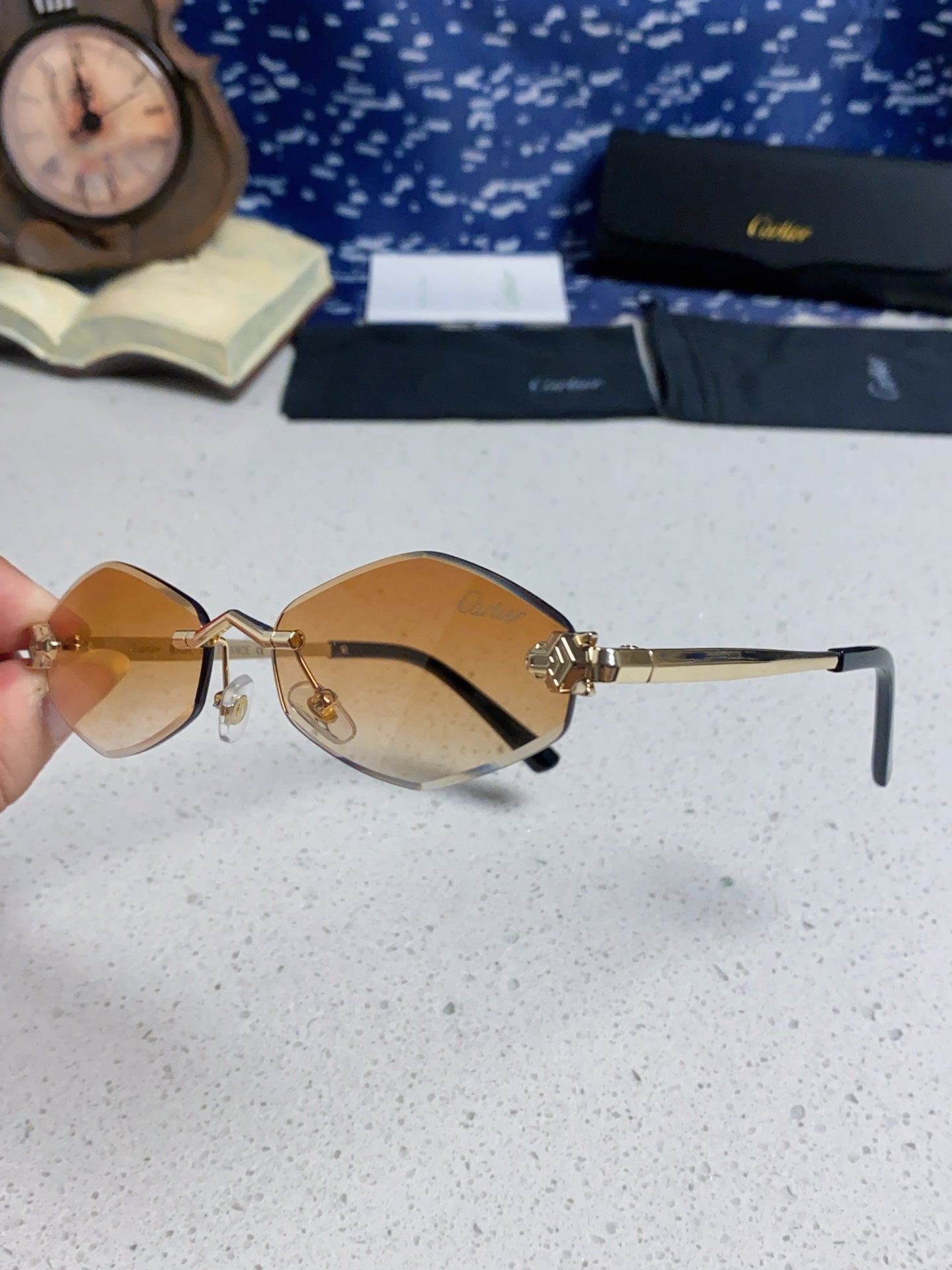 Cartier Lightweight Metal Rimless Gold Lens Sunglasses for Women - detail image 6