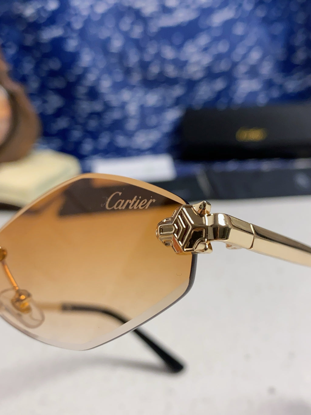 Cartier Lightweight Metal Rimless Gold Lens Sunglasses for Women - detail image 7