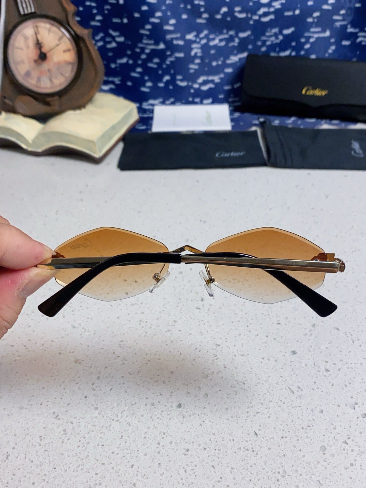Cartier Lightweight Metal Rimless Gold Lens Sunglasses for Women - detail image 5