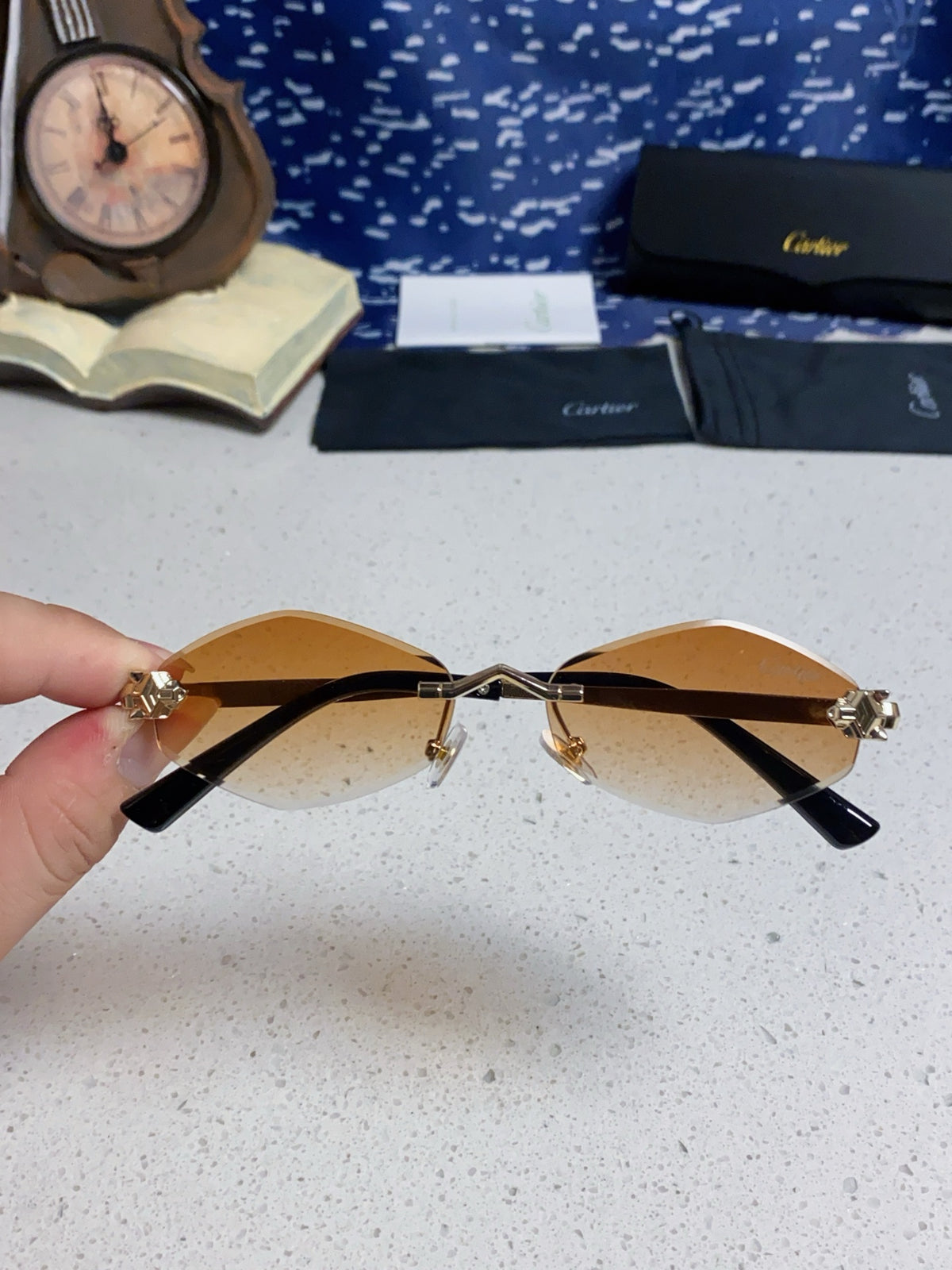 Cartier Lightweight Metal Rimless Gold Lens Sunglasses for Women - 415849 - detail image 4