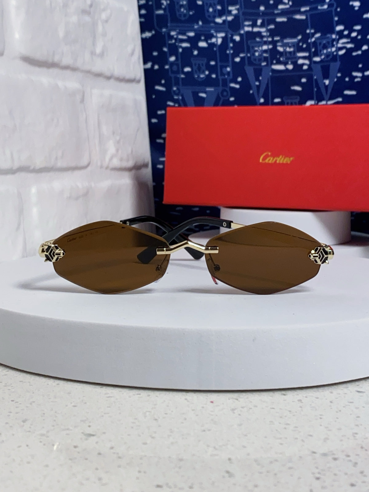 Cartier Lightweight Metal Rimless Brown Lens Sunglasses for Women - detail image 2