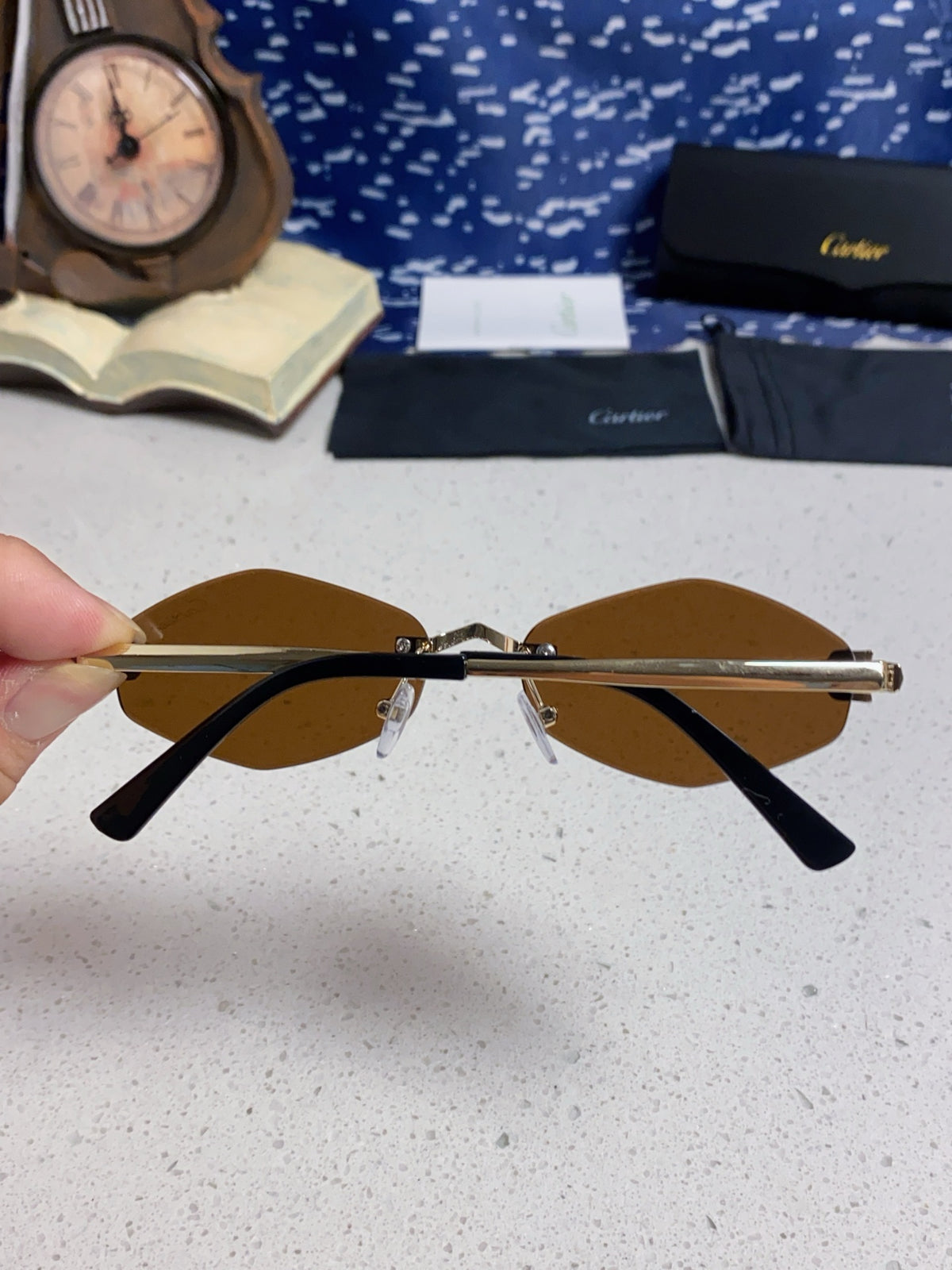 Cartier Lightweight Metal Rimless Brown Lens Sunglasses for Women - detail image 5
