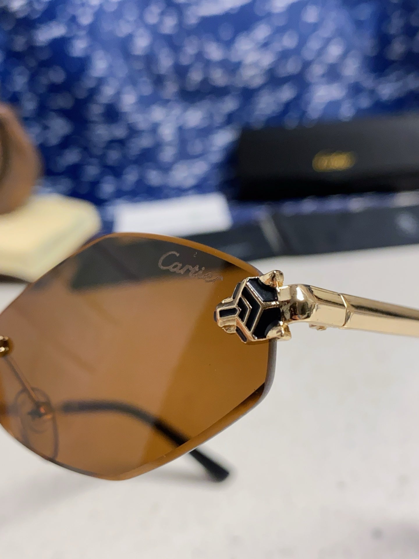 Cartier Lightweight Metal Rimless Brown Lens Sunglasses for Women - detail image 7