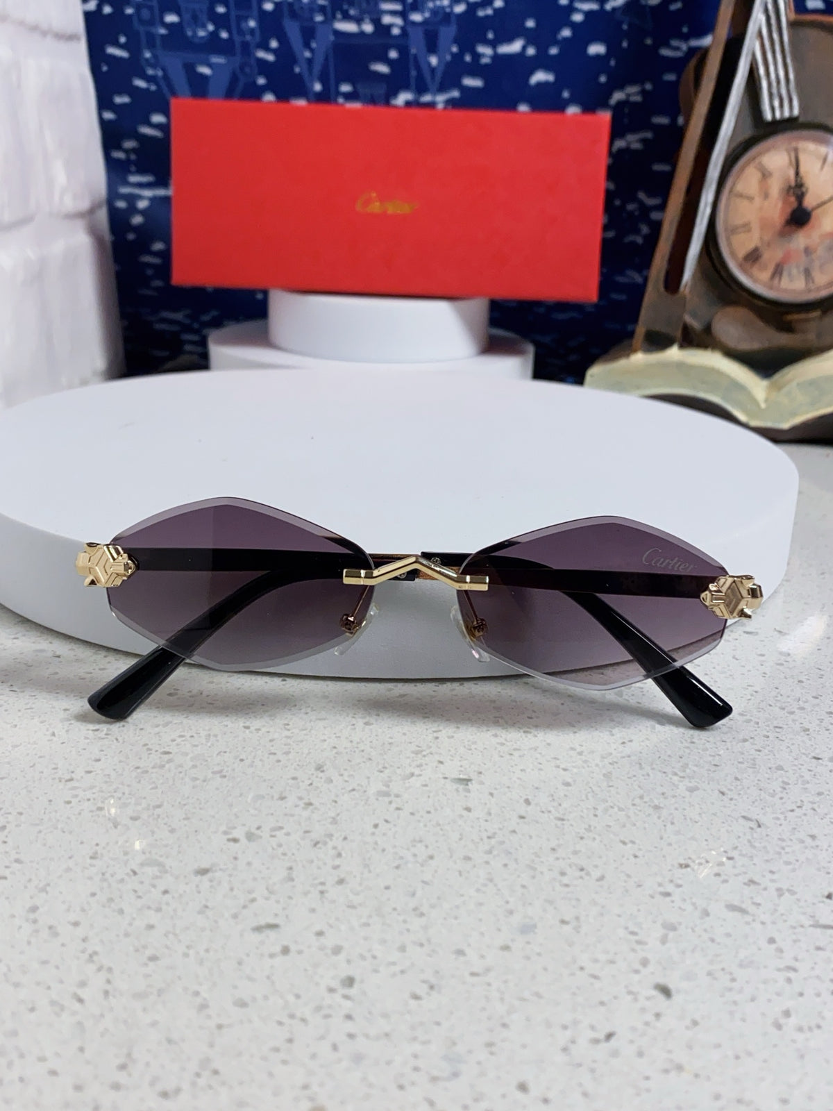 Cartier Lightweight Metal Rimless Silver Lens Sunglasses for Women - 449443 - detail image 9