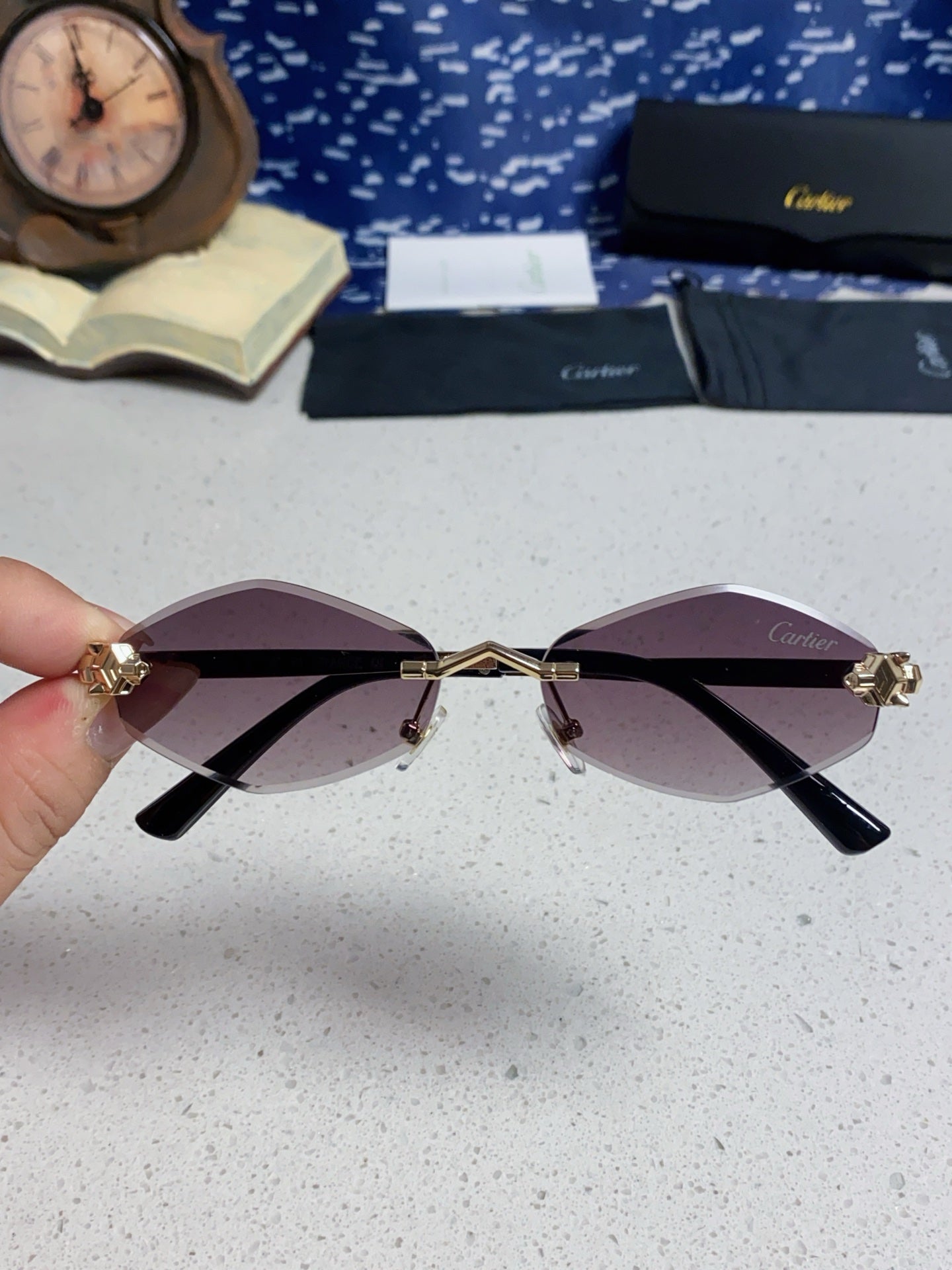 Cartier Lightweight Metal Rimless Silver Lens Sunglasses for Women - 449443 - detail image 4