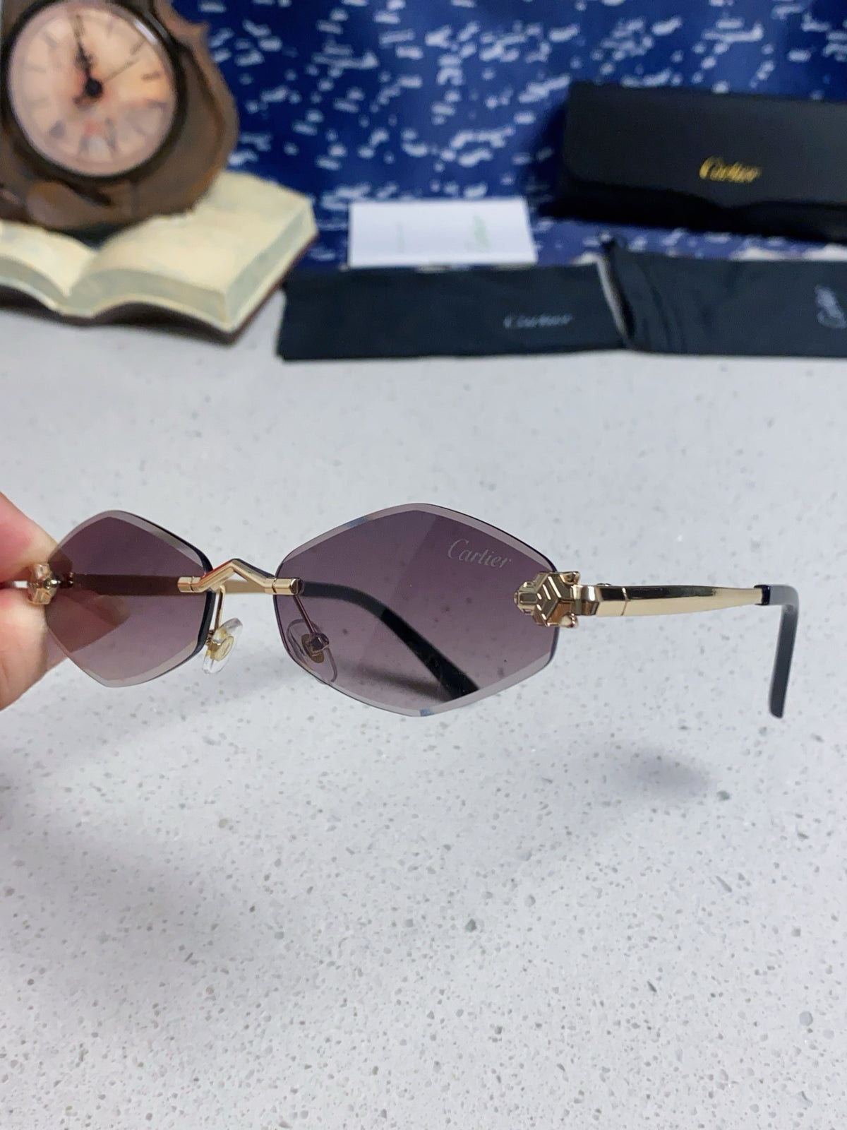 Cartier Lightweight Metal Rimless Silver Lens Sunglasses for Women - 449443 - detail image 6