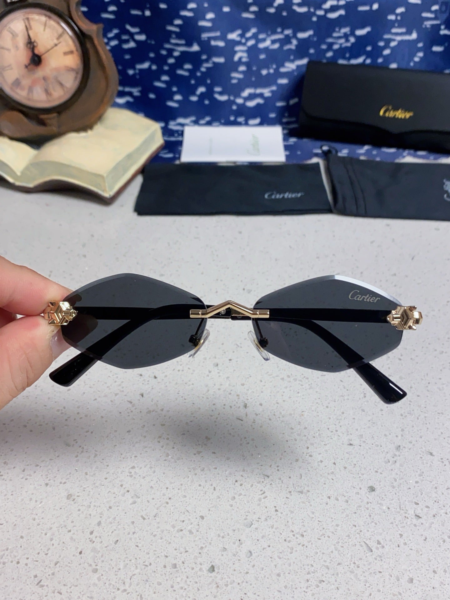 Cartier Lightweight Metal Rimless Silver Lens Sunglasses for Women - 415852 - detail image 4