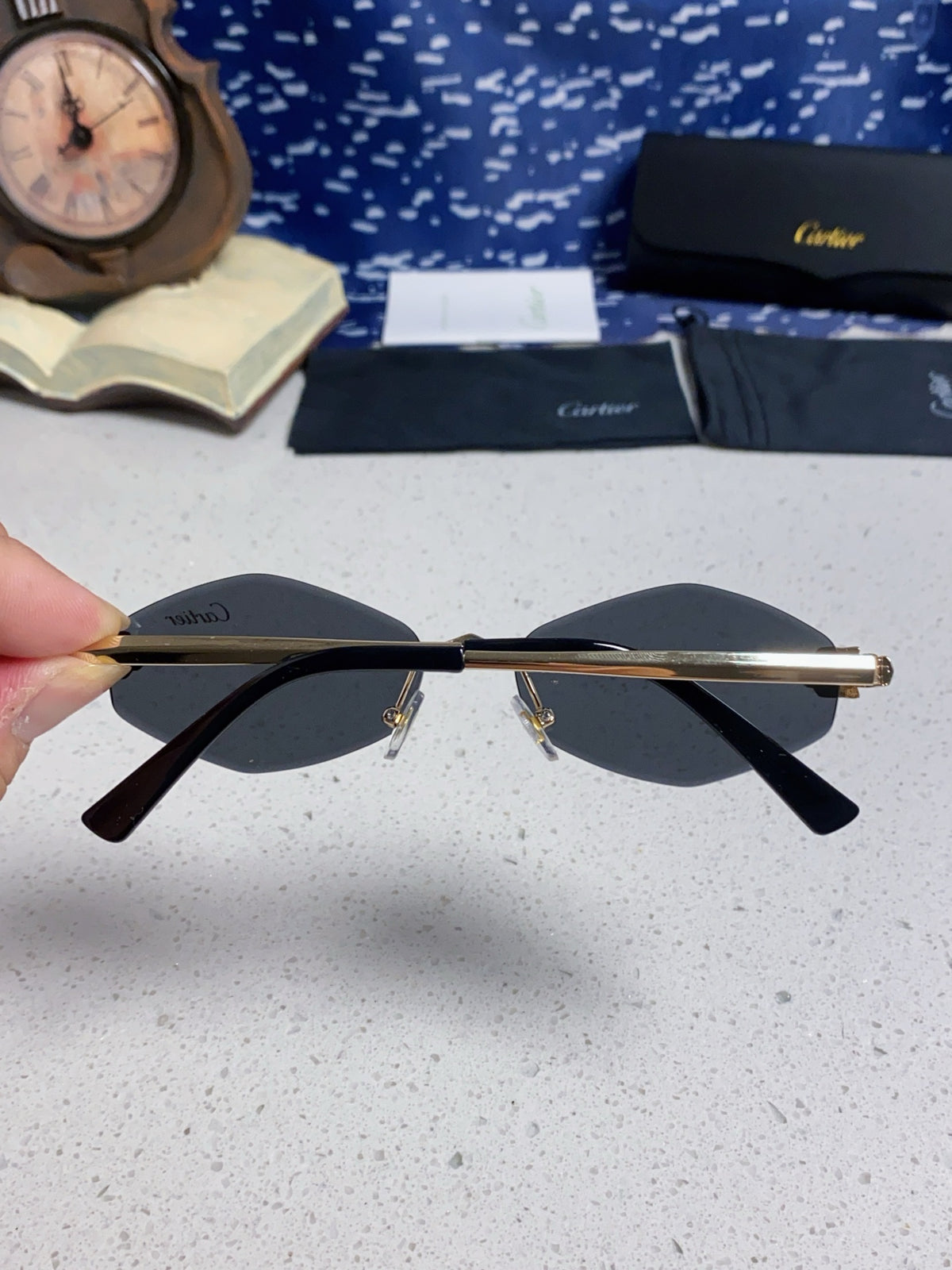 Cartier Lightweight Metal Rimless Silver Lens Sunglasses for Women - detail image 5