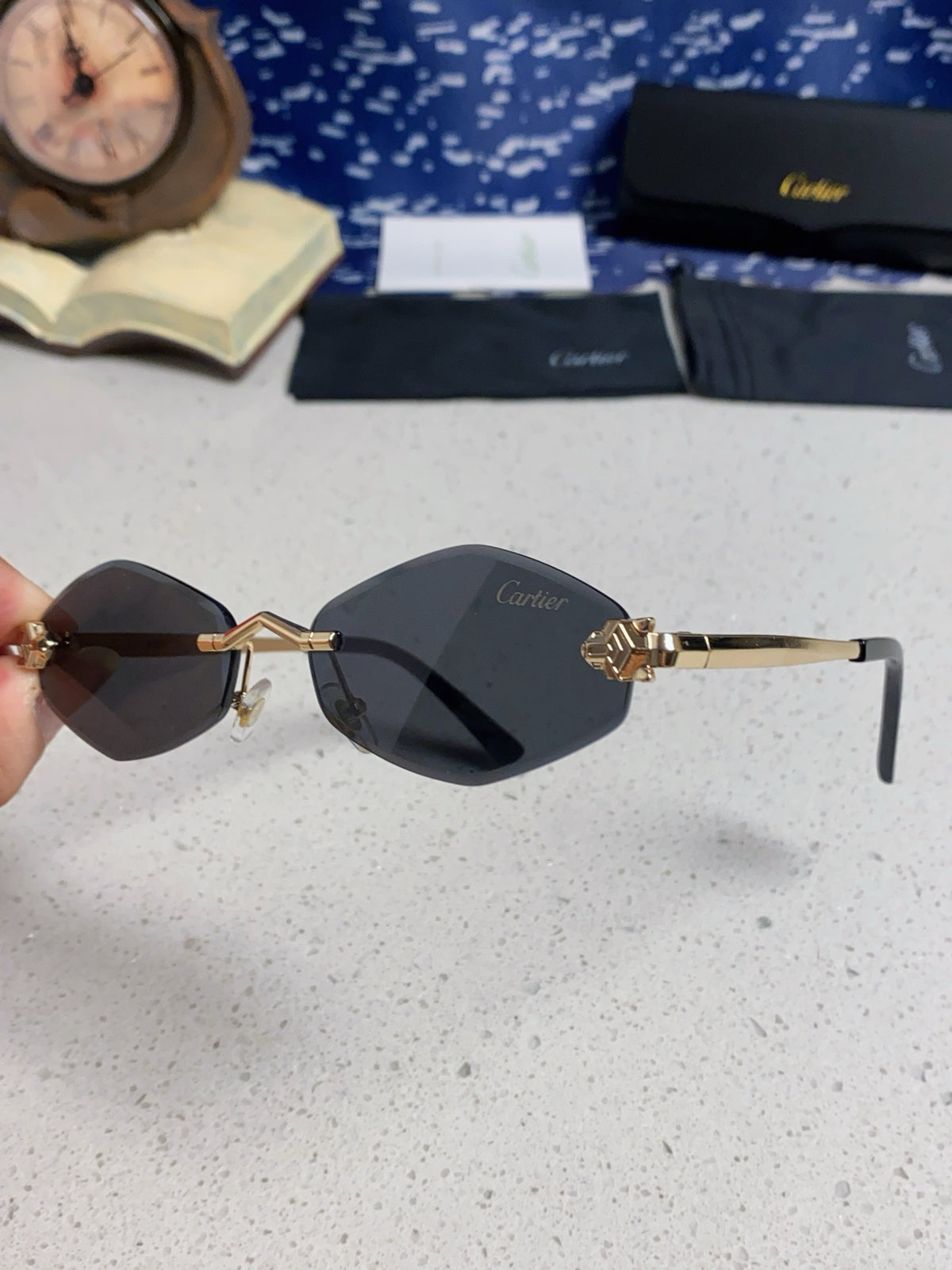 Cartier Lightweight Metal Rimless Silver Lens Sunglasses for Women - detail image 6