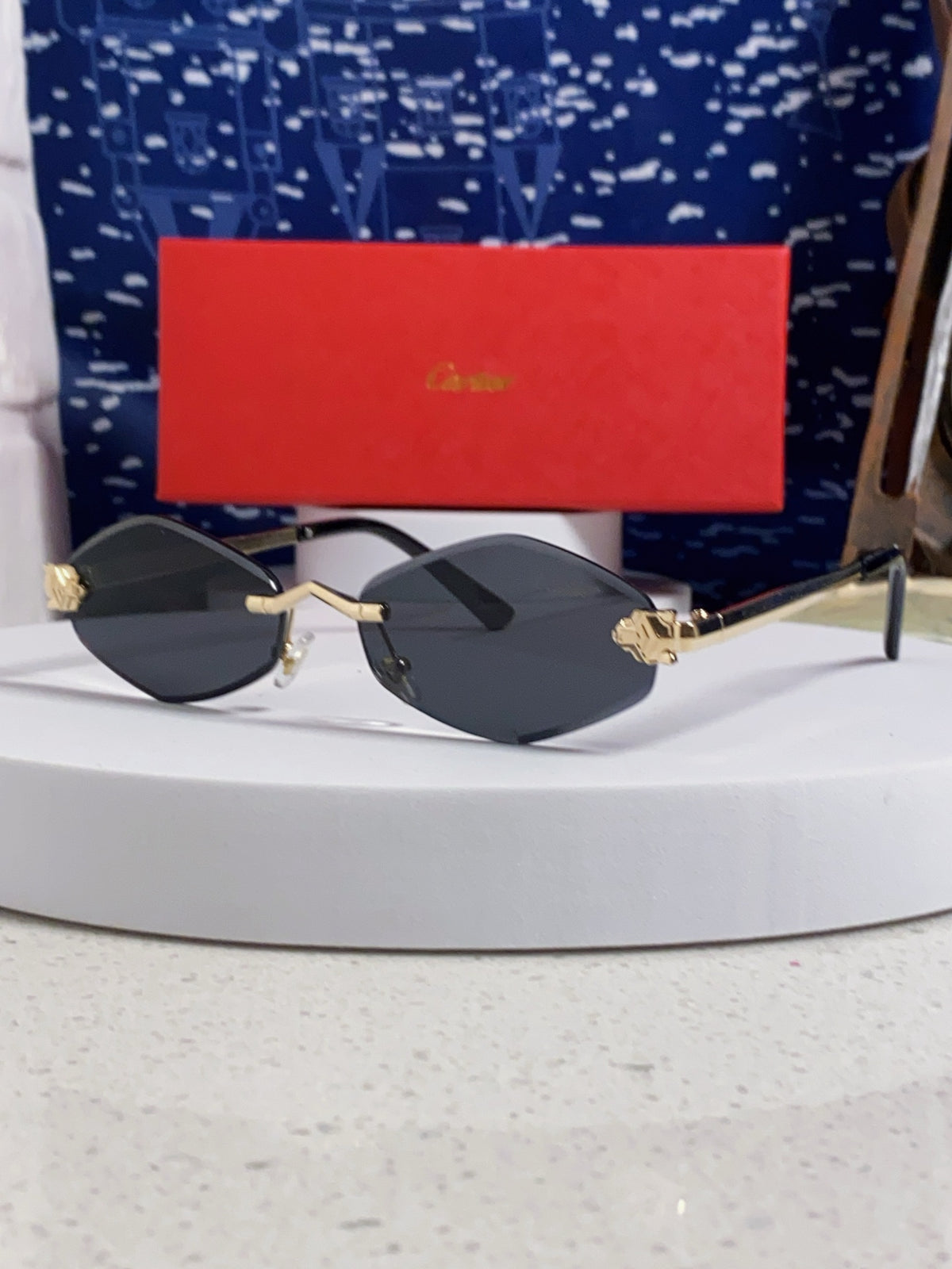 Cartier Lightweight Metal Rimless Silver Lens Sunglasses for Women