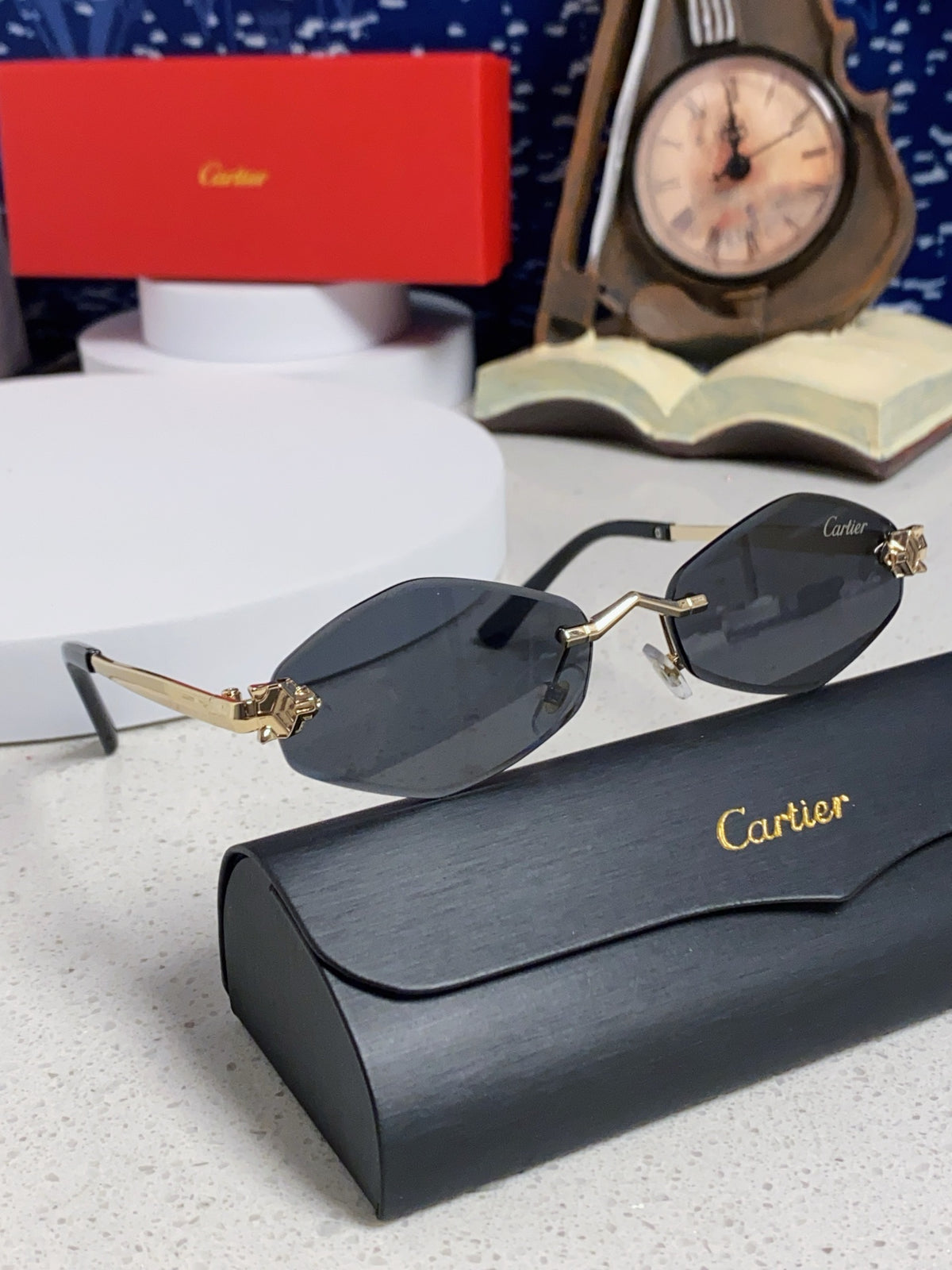 Cartier Lightweight Metal Rimless Silver Lens Sunglasses for Women - detail image 10