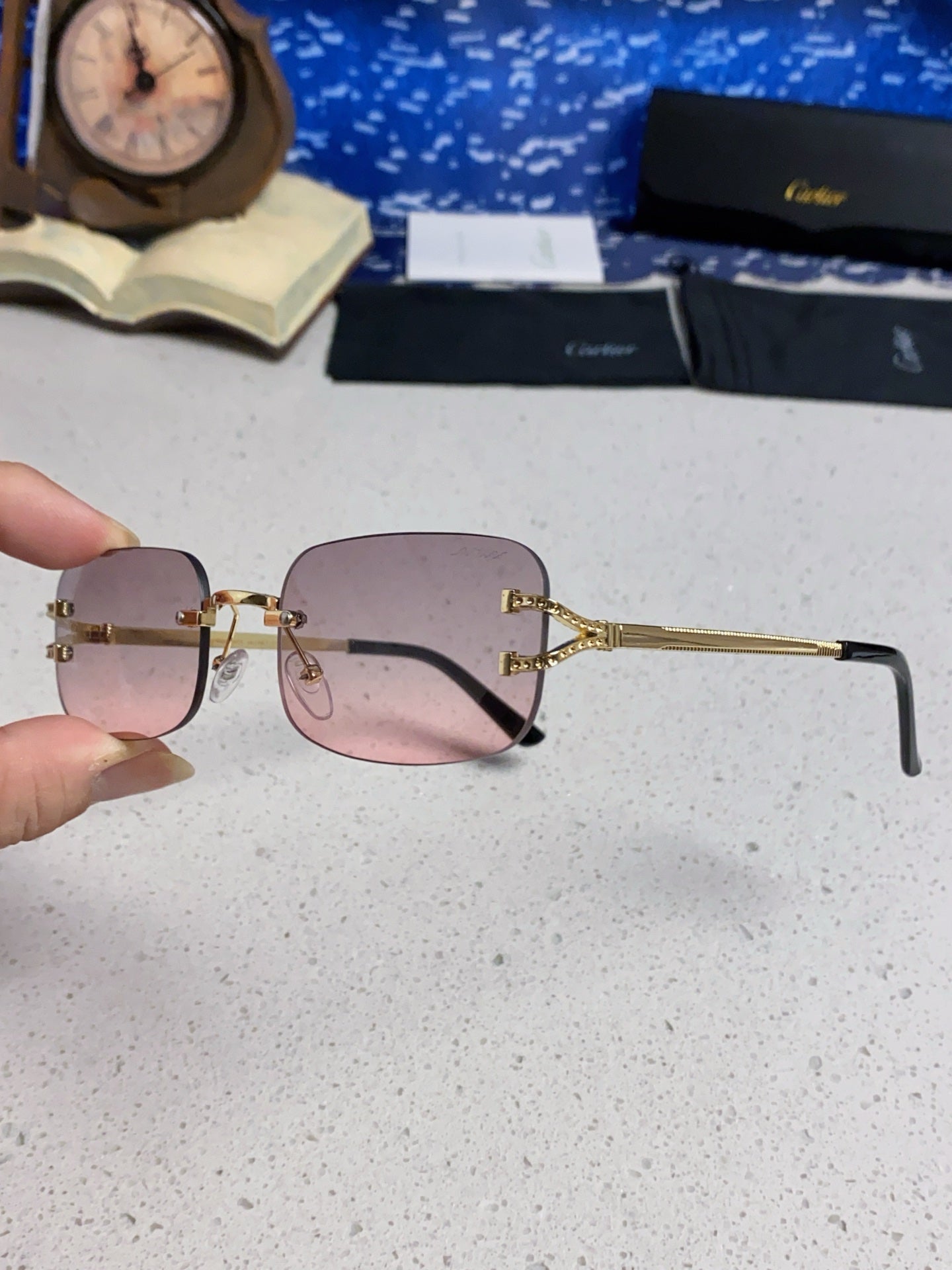 Cartier Lightweight Rimless Silver Lens Sunglasses for Men & Women - 449478 - detail image 6