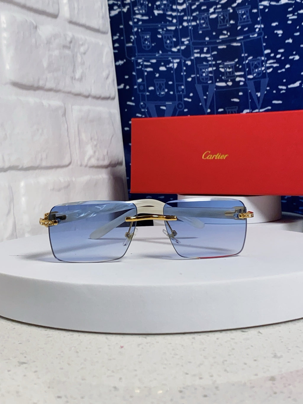 Cartier Lightweight Rimless Blue Lens Sunglasses for Men & Women - 449484 - detail image 2