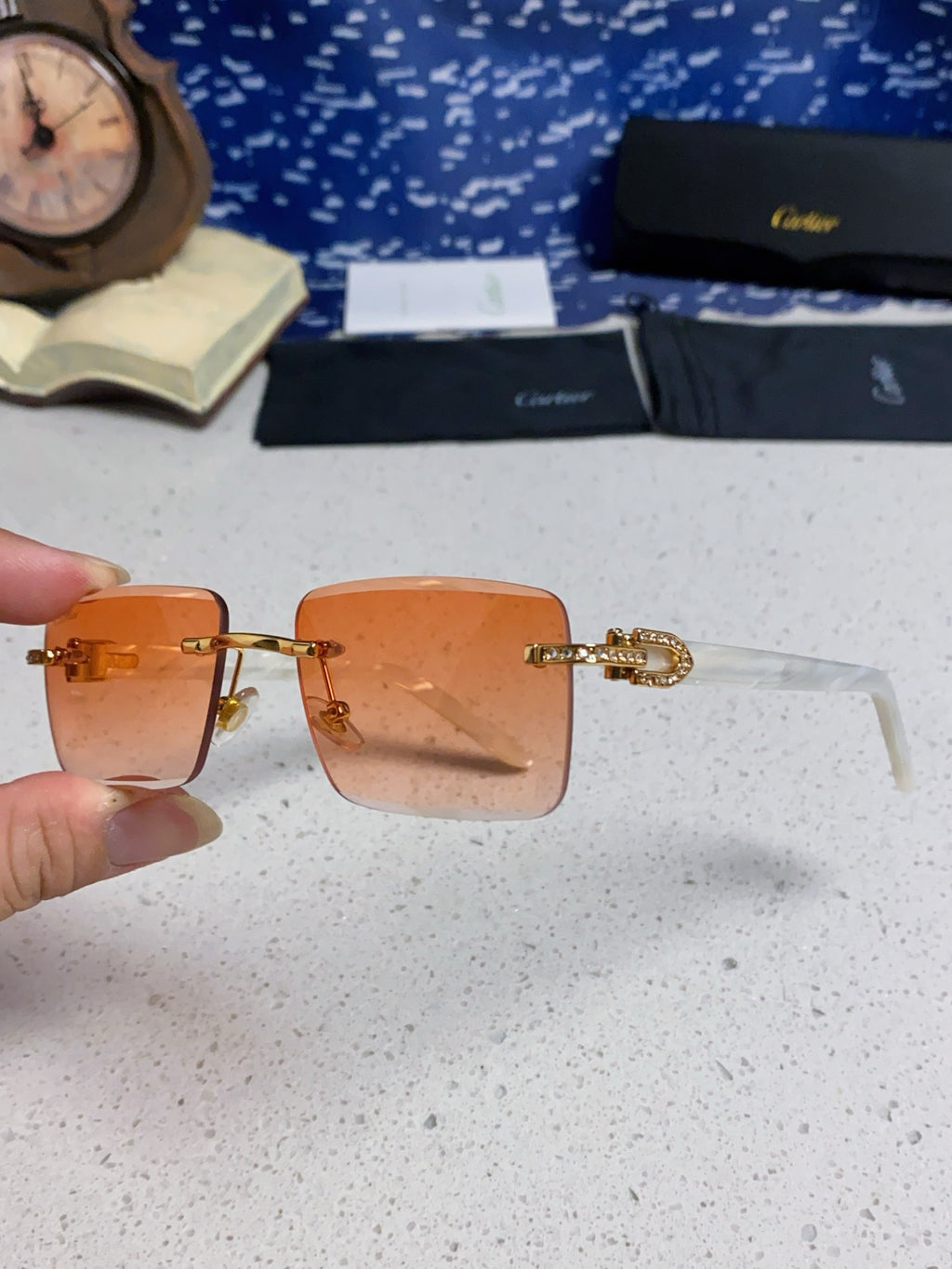 Cartier Lightweight Rimless Orange Lens Sunglasses for Men & Women - 449485 - detail image 6