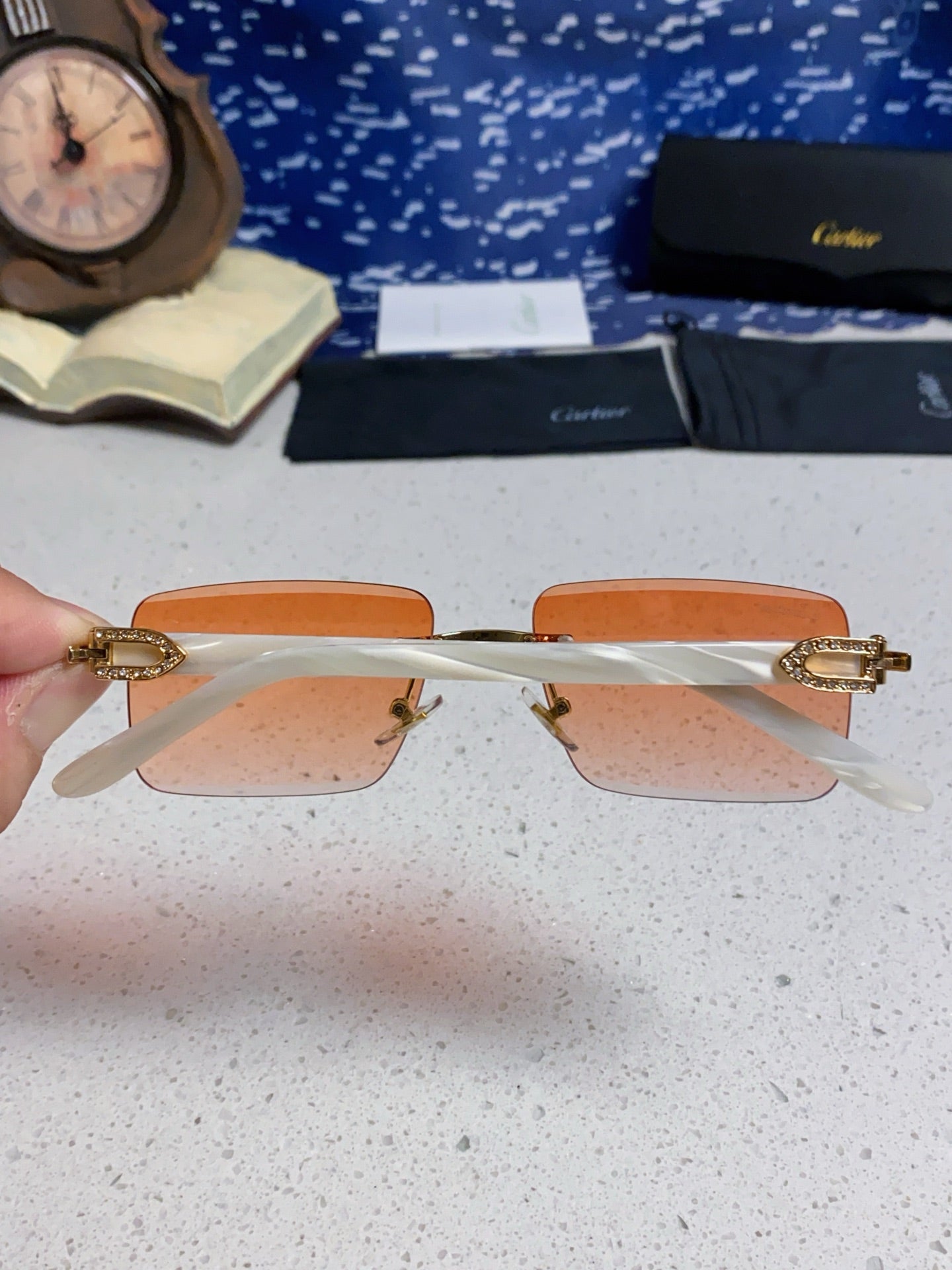 Cartier Lightweight Rimless Orange Lens Sunglasses for Men & Women - 449485 - detail image 5