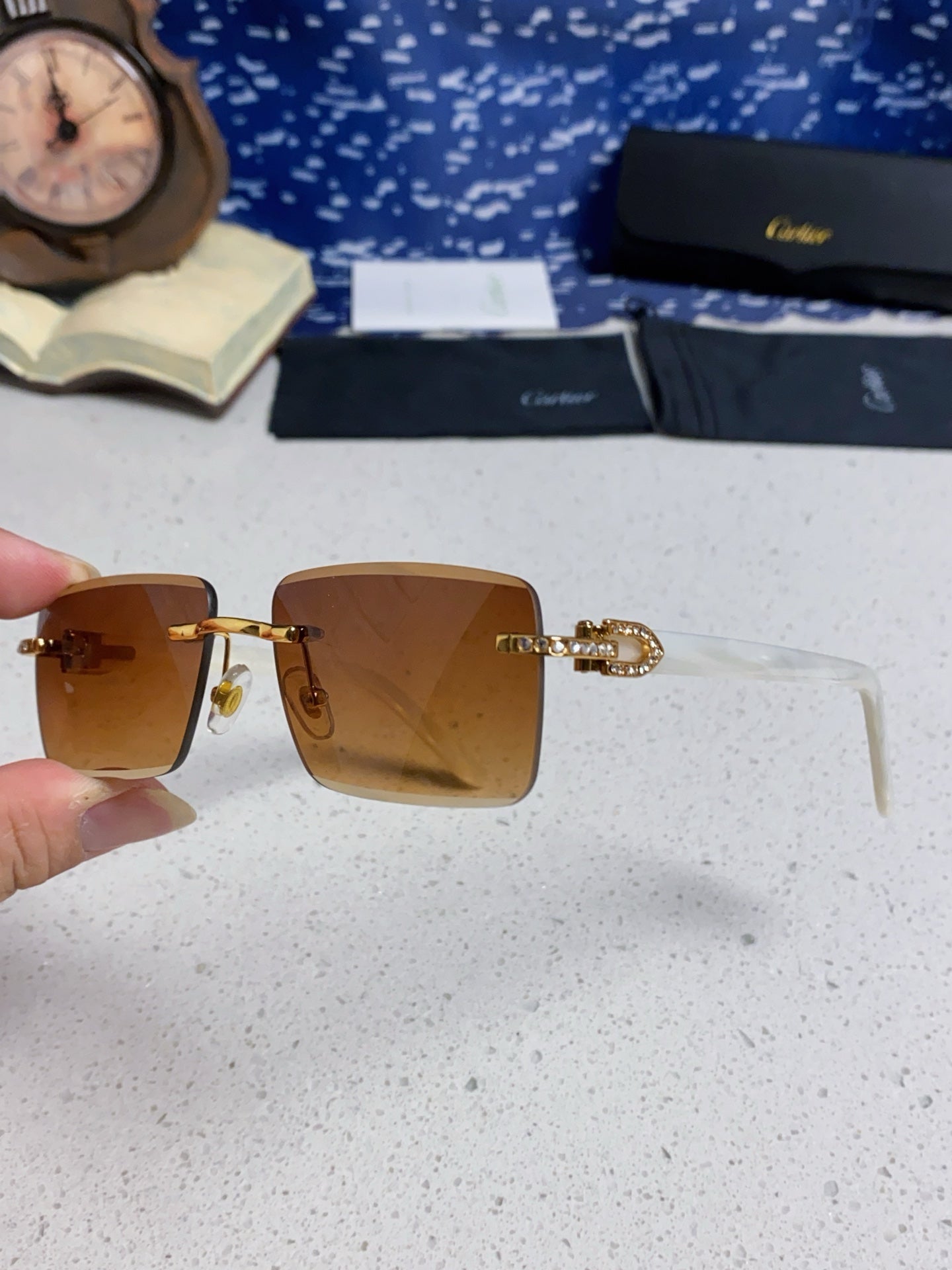 Cartier Lightweight Rimless Brown Lens Sunglasses for Men & Women - 449486 - detail image 6