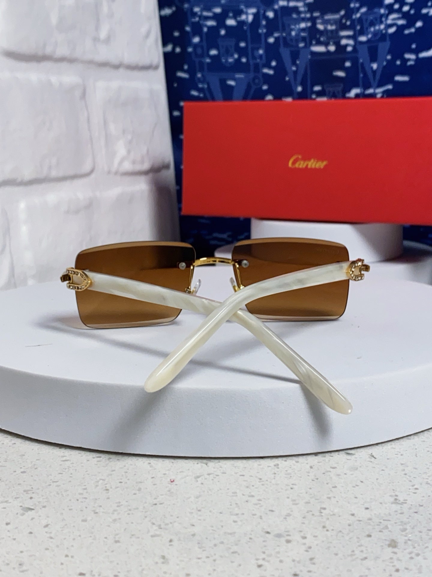 Cartier Lightweight Rimless Brown Lens Sunglasses for Men & Women - 449486 - detail image 3