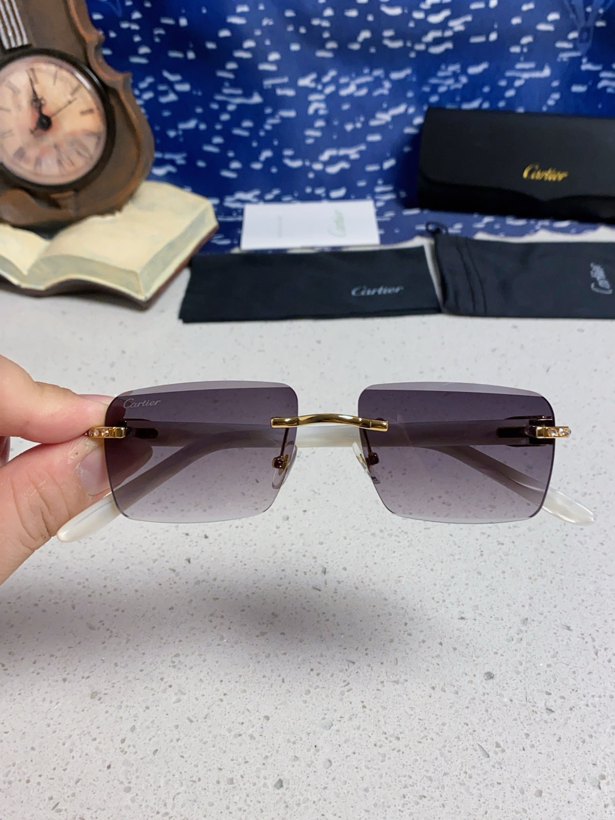 Cartier Lightweight Rimless Silver Lens Sunglasses for Men & Women - 449487 - detail image 4