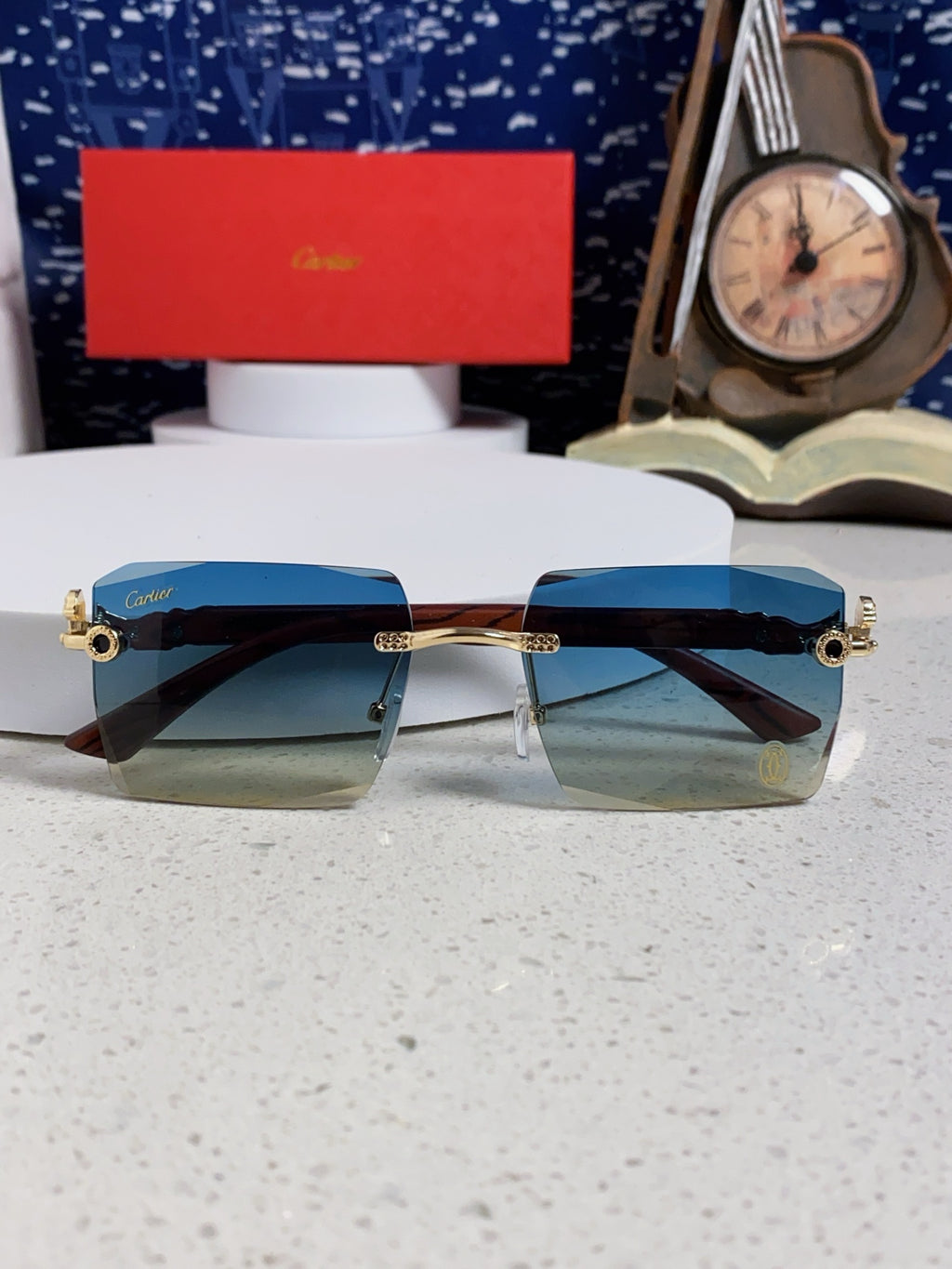 Cartier Lightweight Rimless Blue Lens Sunglasses for Men & Women - 487371 - detail image 9