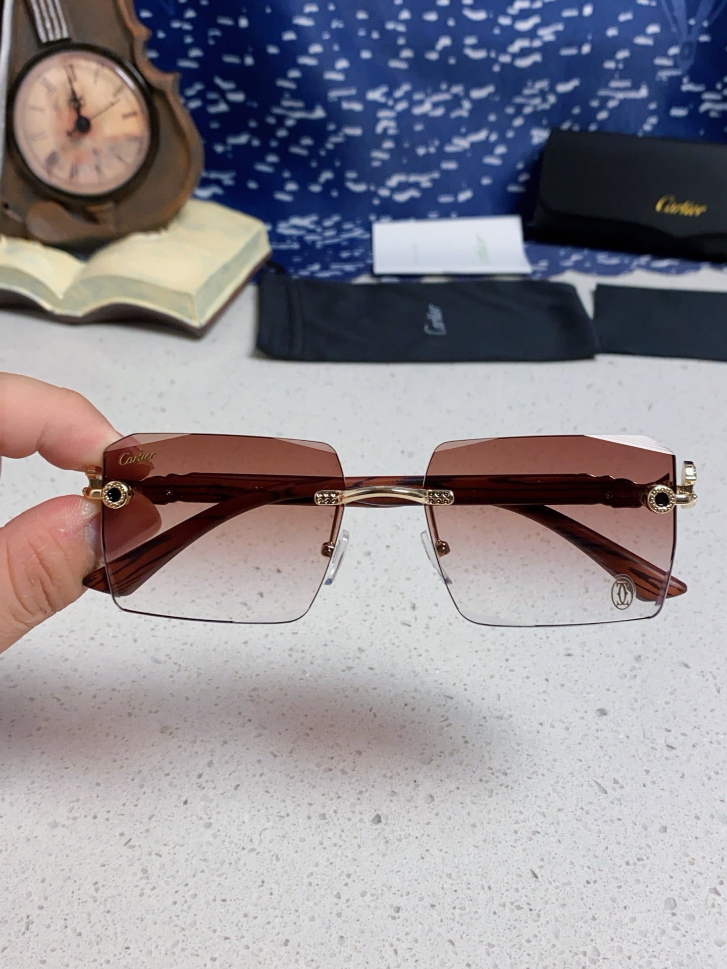 Cartier Lightweight Rimless Silver Lens Sunglasses for Men & Women - 432351 - detail image 4
