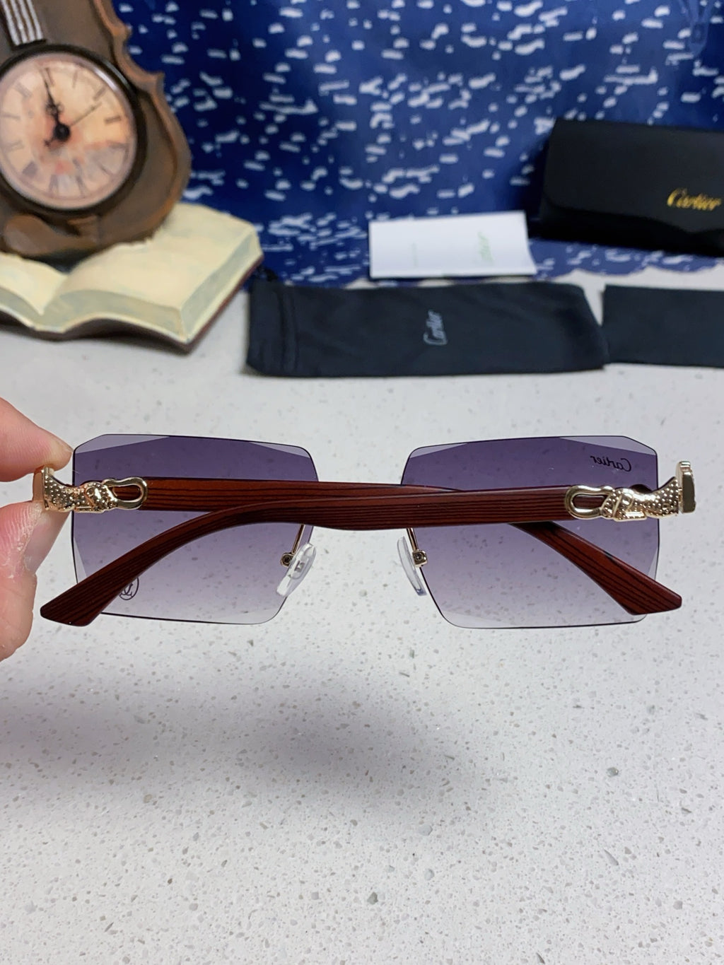 Cartier Lightweight Rimless Silver Lens Sunglasses for Men & Women - 432352 - detail image 5